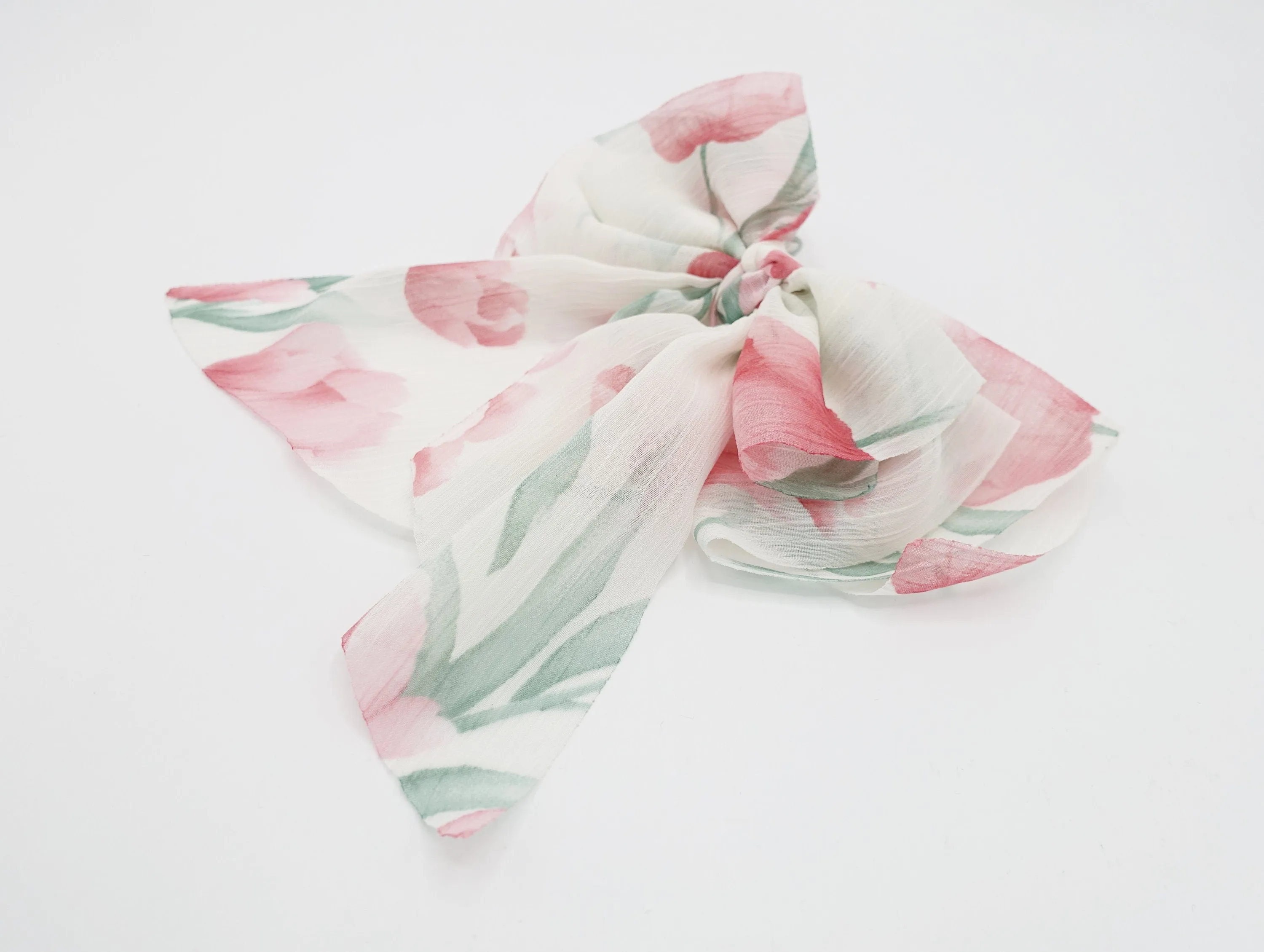 Floral hair bow Spring floral tulip flower print chiffon hair accessory for women