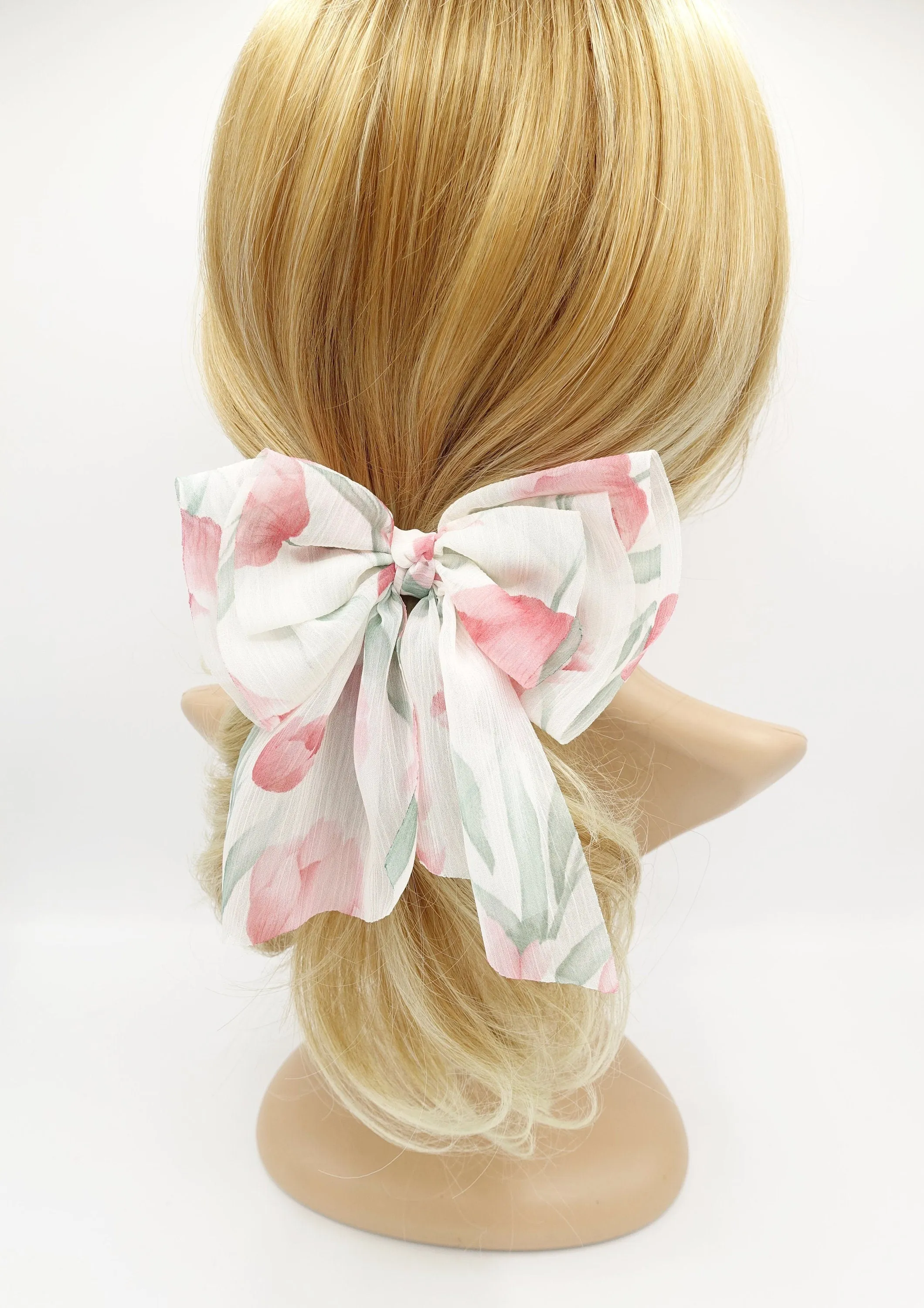 Floral hair bow Spring floral tulip flower print chiffon hair accessory for women