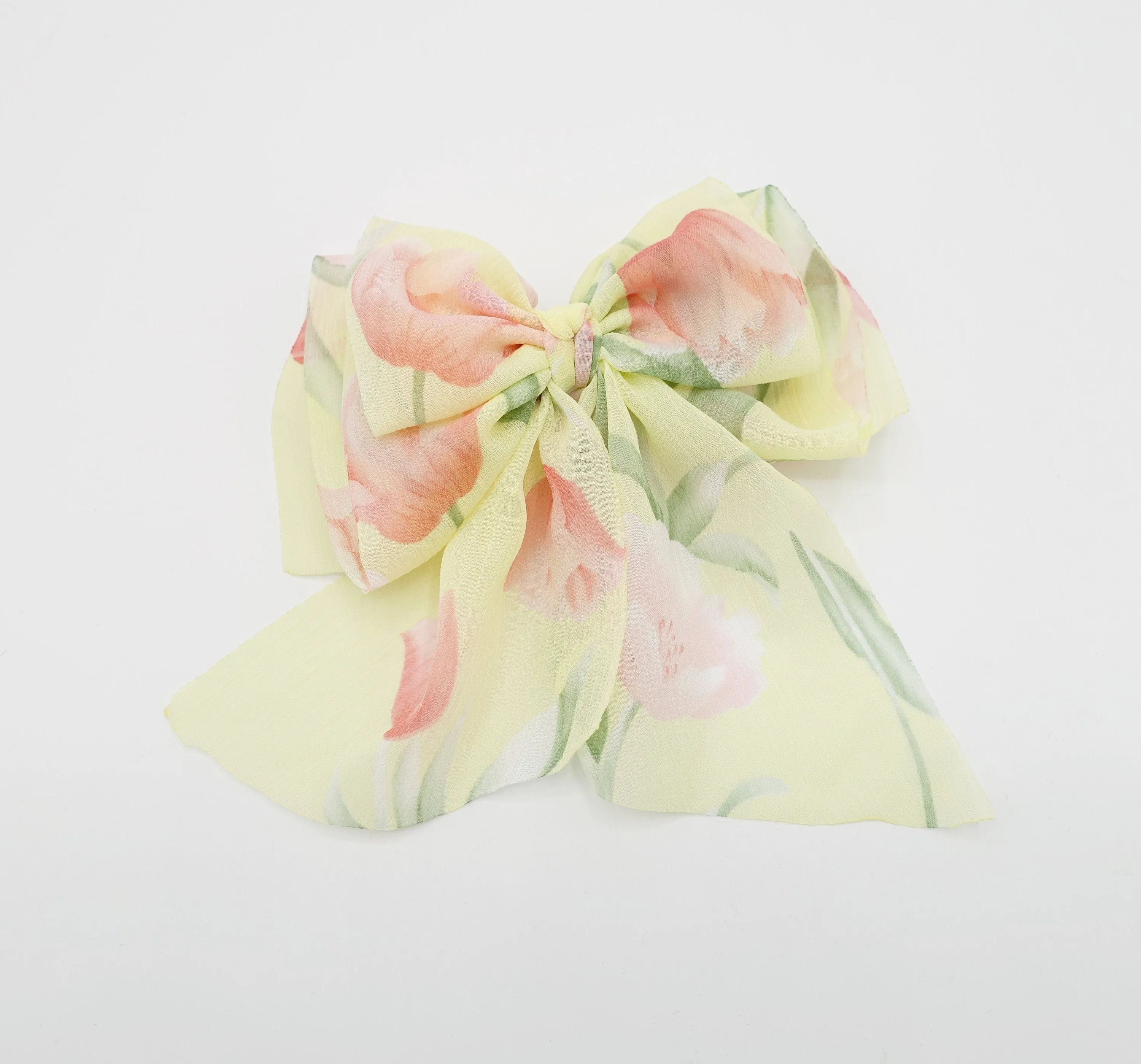 Floral hair bow Spring floral tulip flower print chiffon hair accessory for women