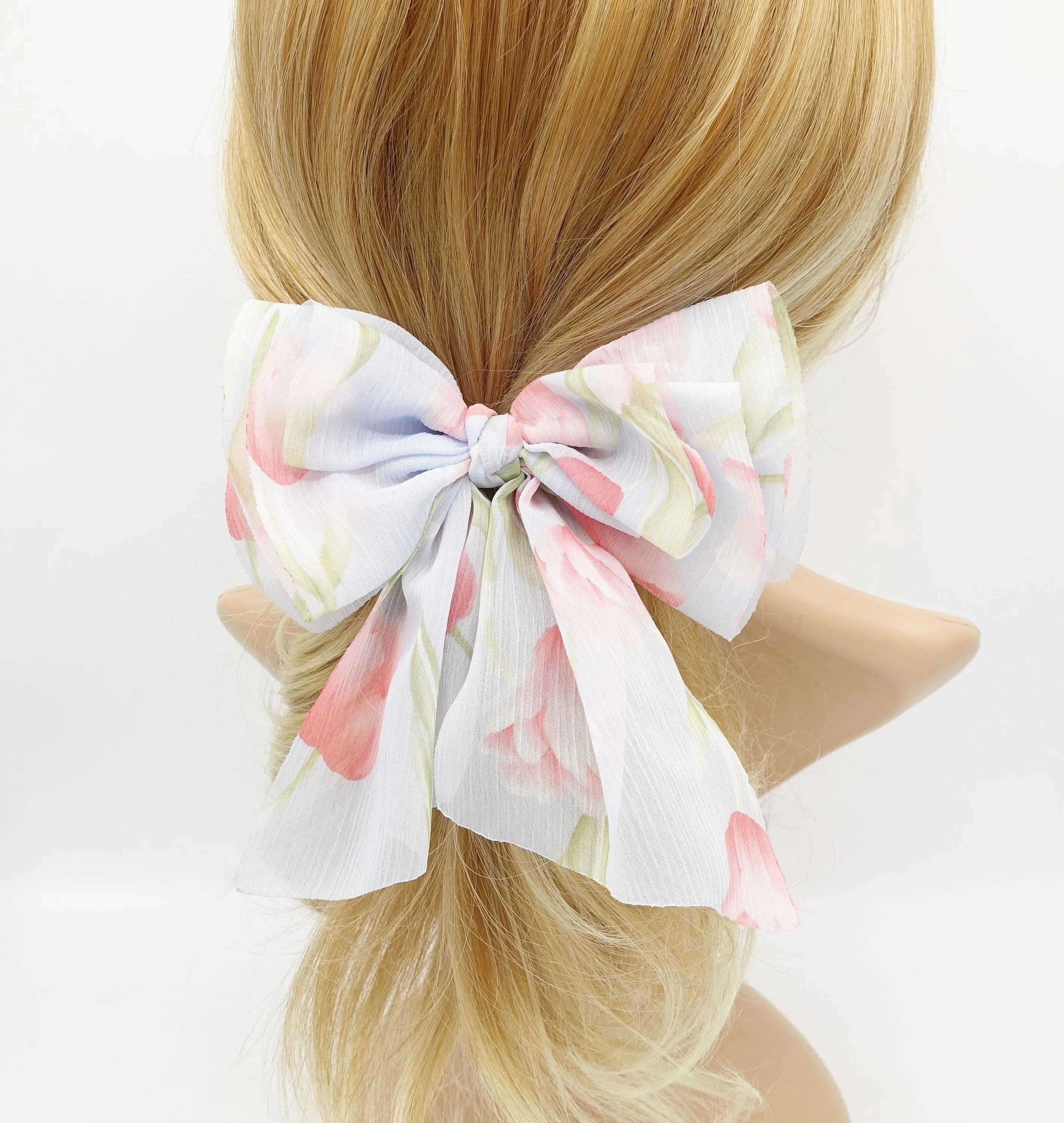 Floral hair bow Spring floral tulip flower print chiffon hair accessory for women