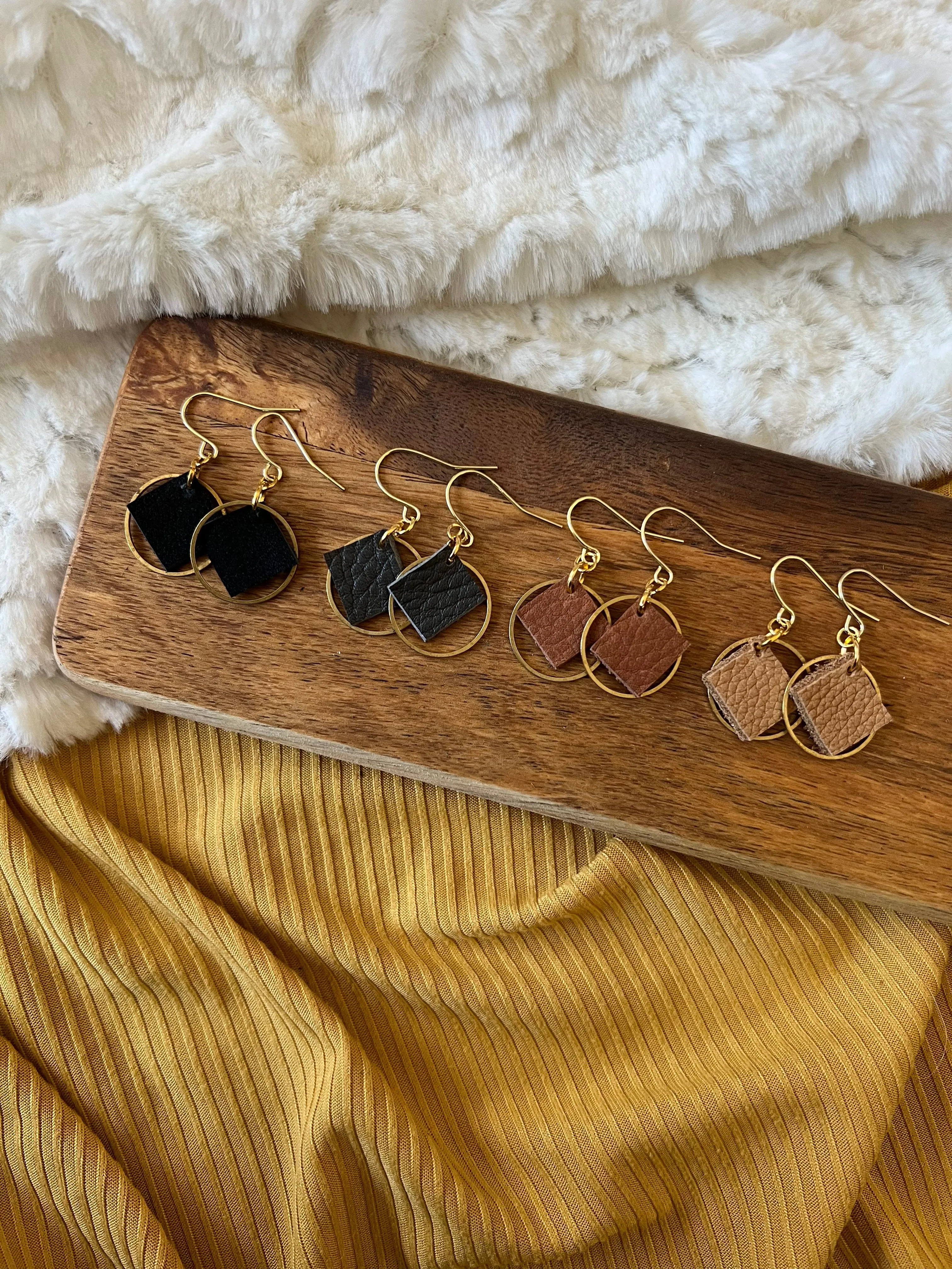 Four Square Leather Earrings