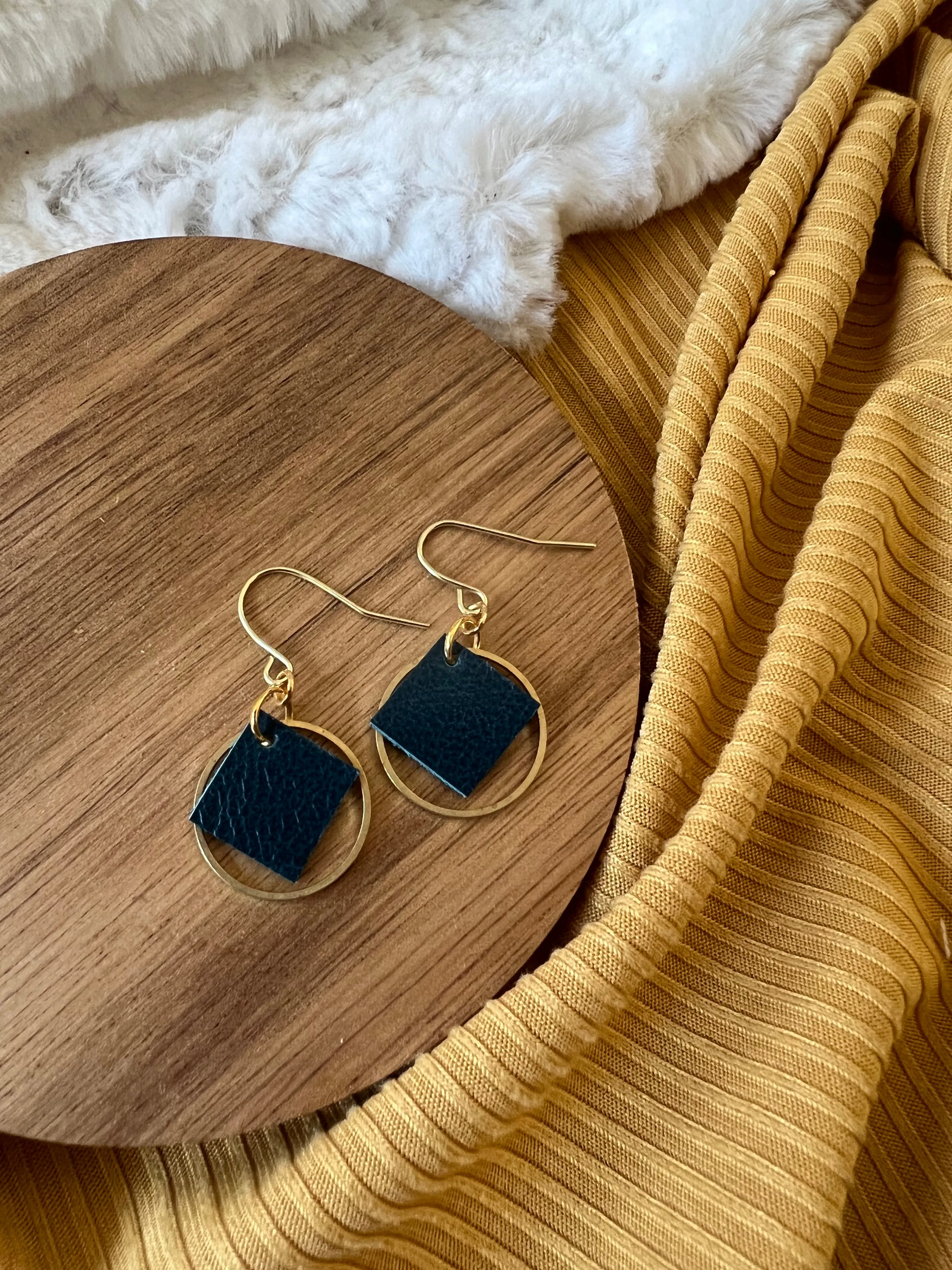 Four Square Leather Earrings