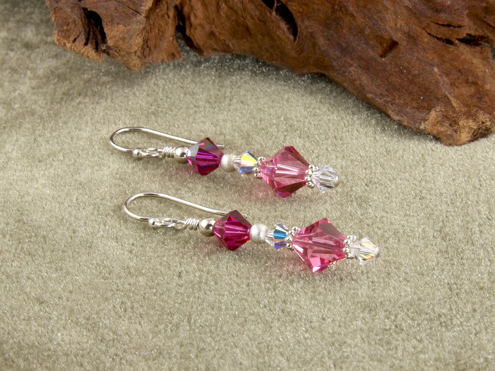 Fuchsia Rose Pink Crystal Beaded Earrings