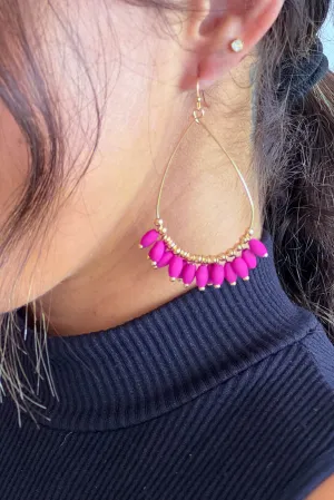 Fuchsia Wooden Hoop Earrings