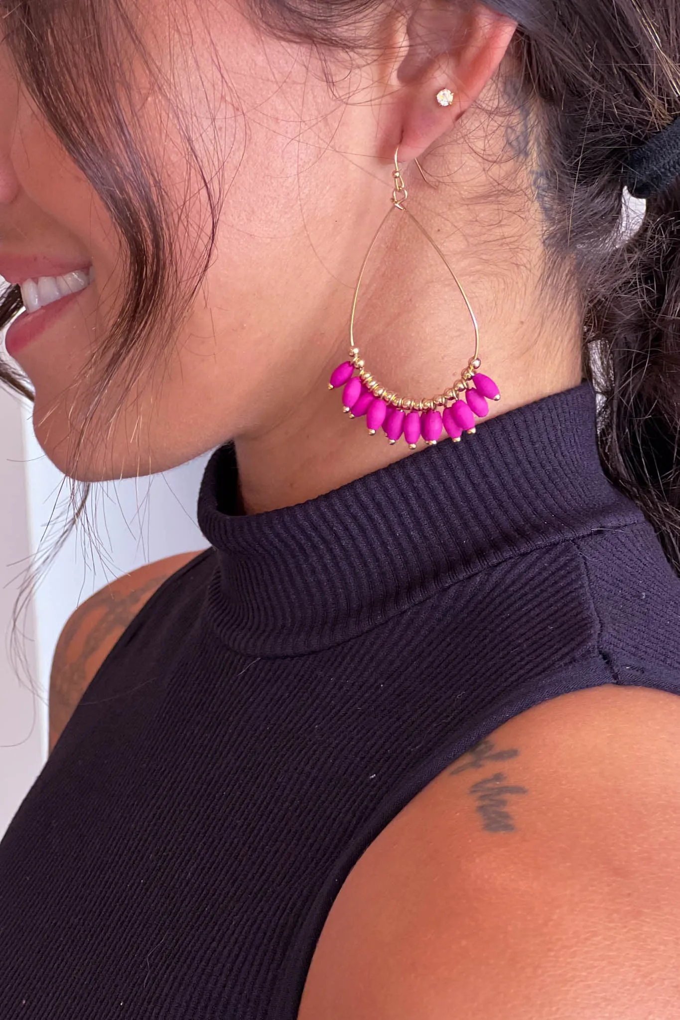 Fuchsia Wooden Hoop Earrings