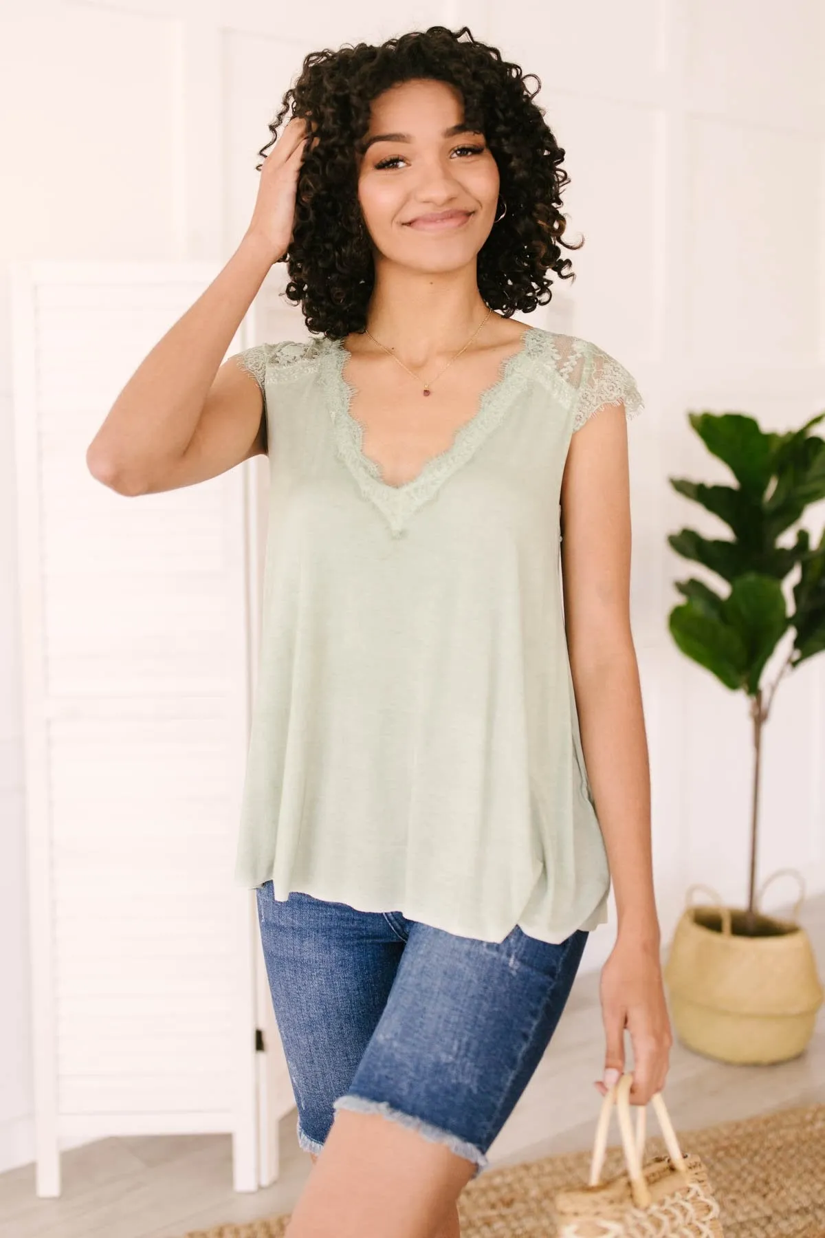 Garden and Lace Top in Sage