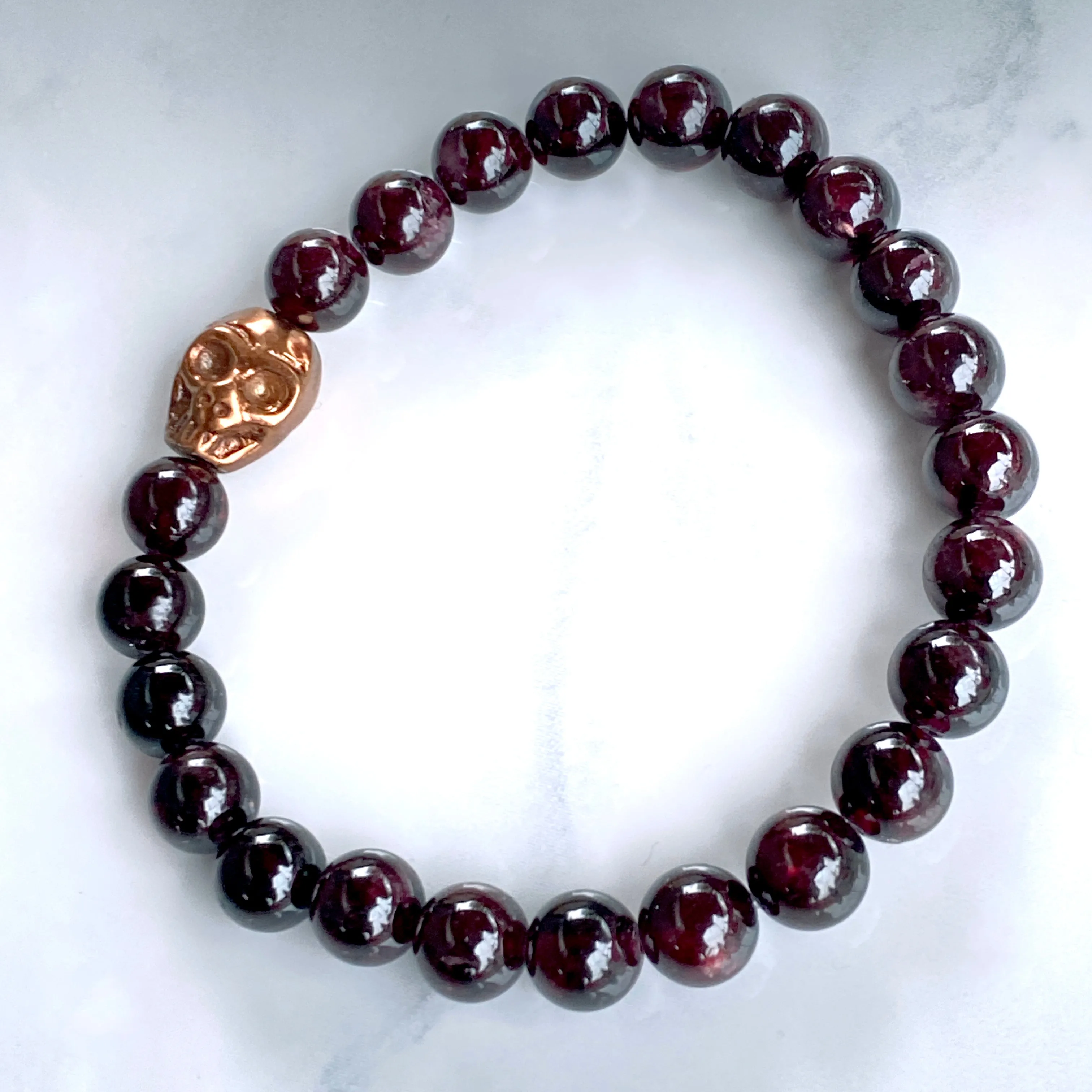 Garnet and Copper Skull Bracelet