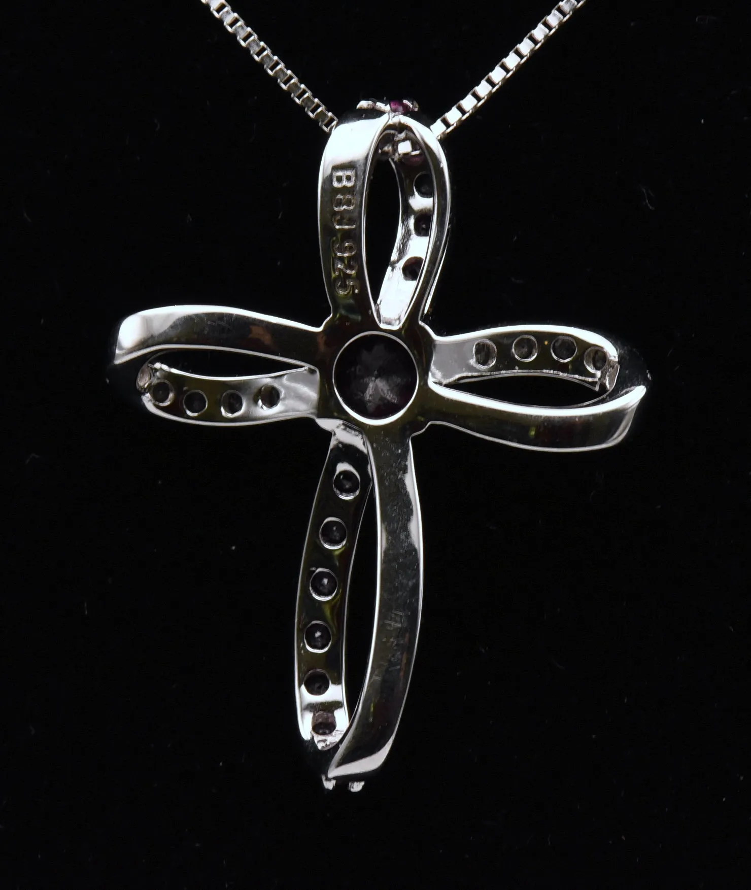 Garnet and Topaz Sterling Silver Cross Pendant on Sterling Silver Chain Necklace