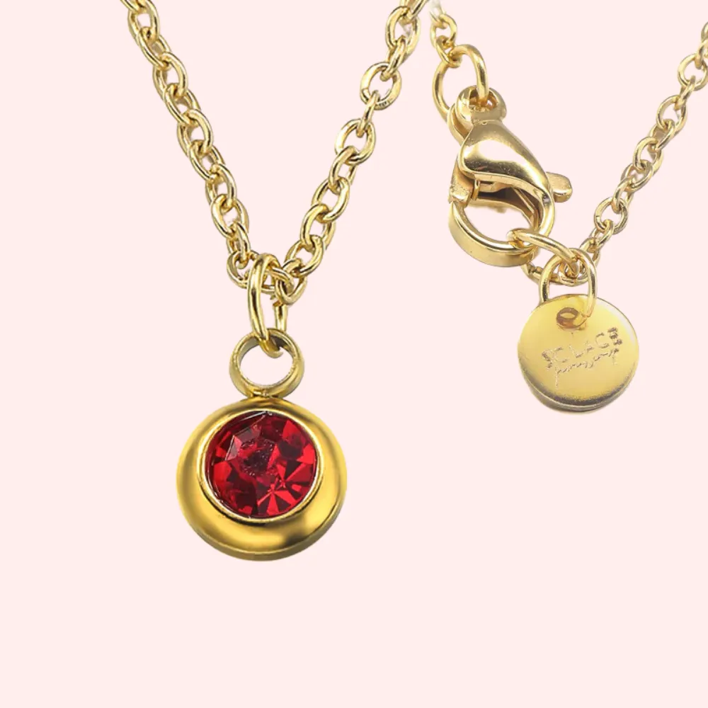 Garnet Bezel Set Hypoallergenic Necklace - January