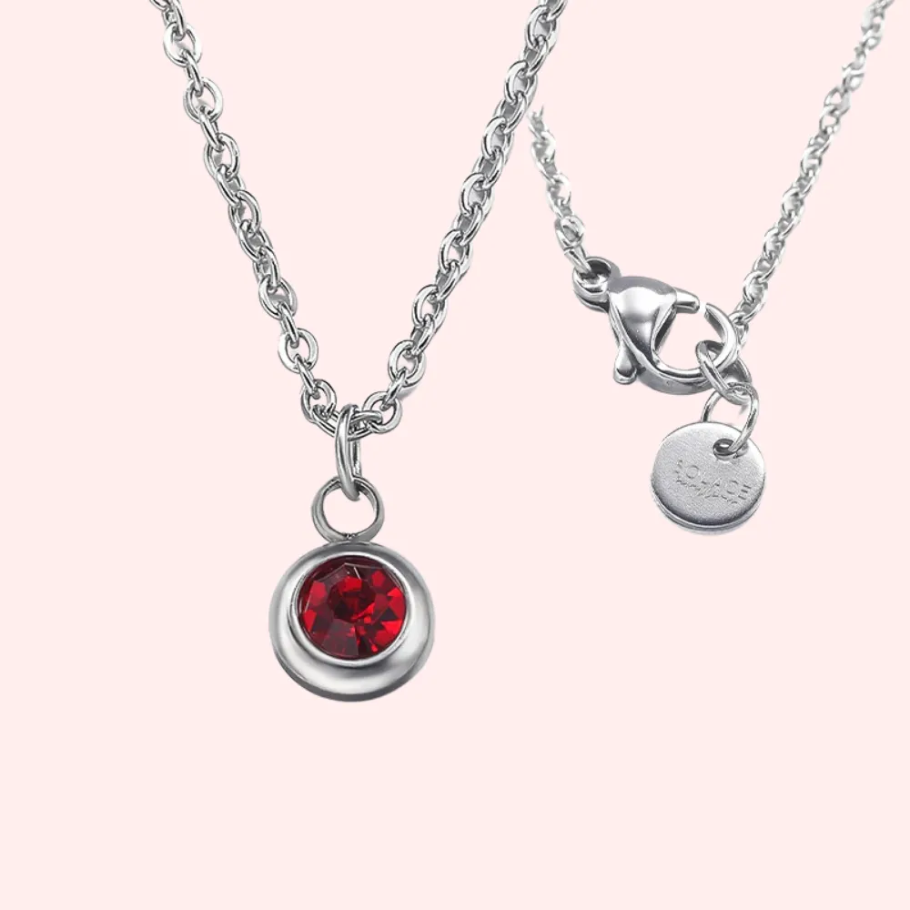 Garnet Bezel Set Hypoallergenic Necklace - January