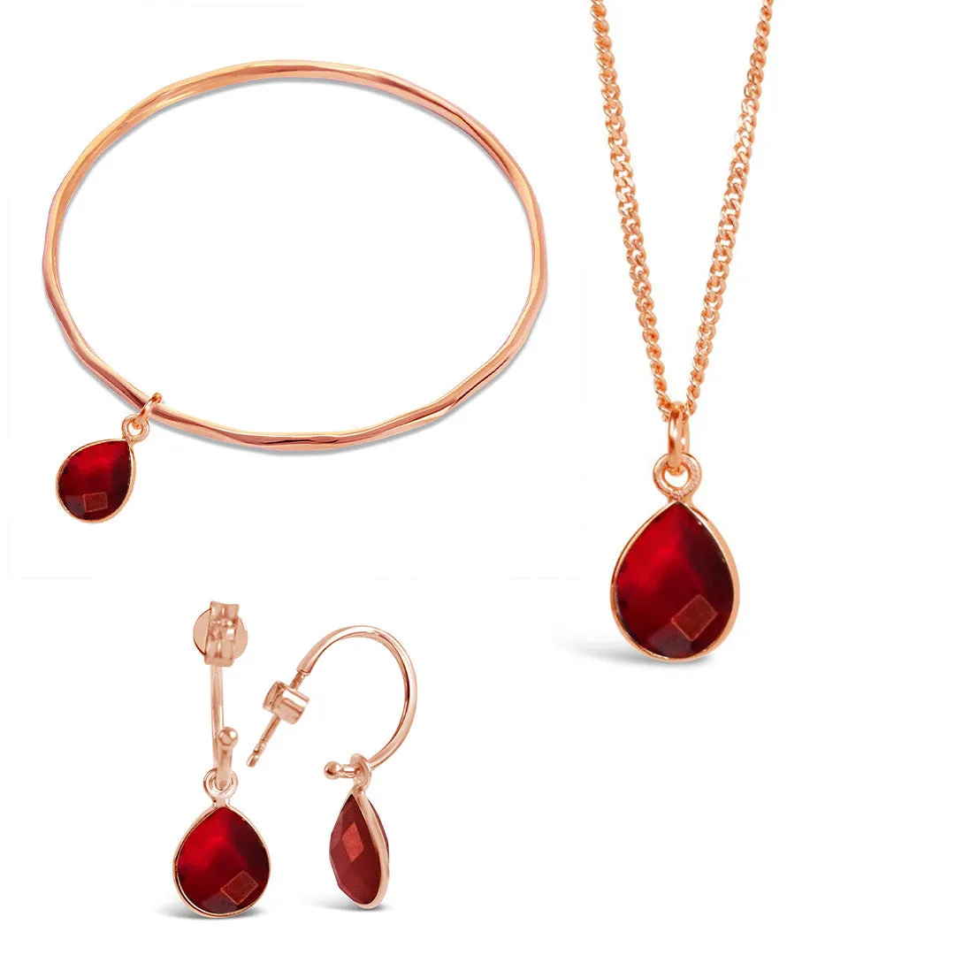 Garnet Charm Bangle | Rose Gold | January