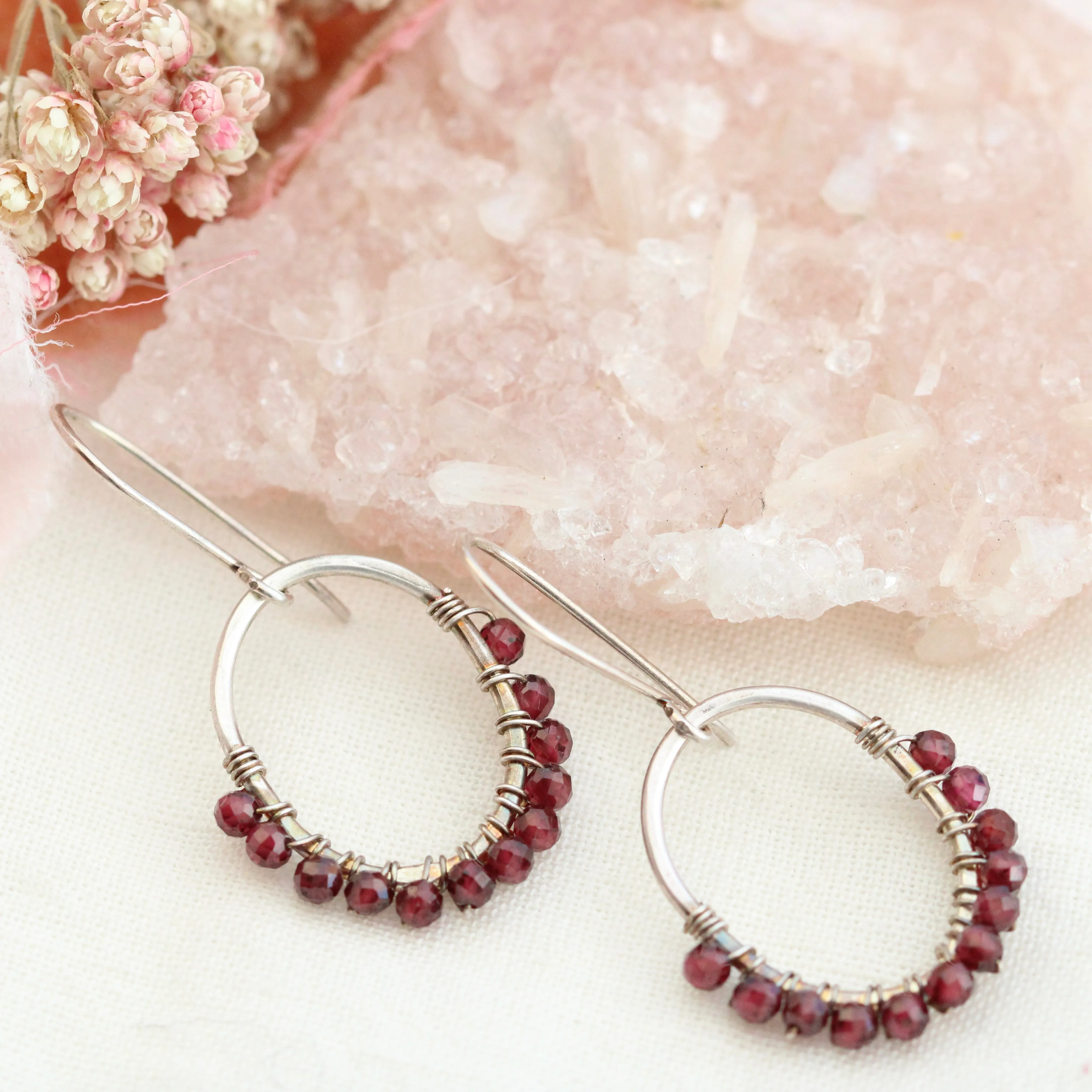 Garnet gemstone oval earrings