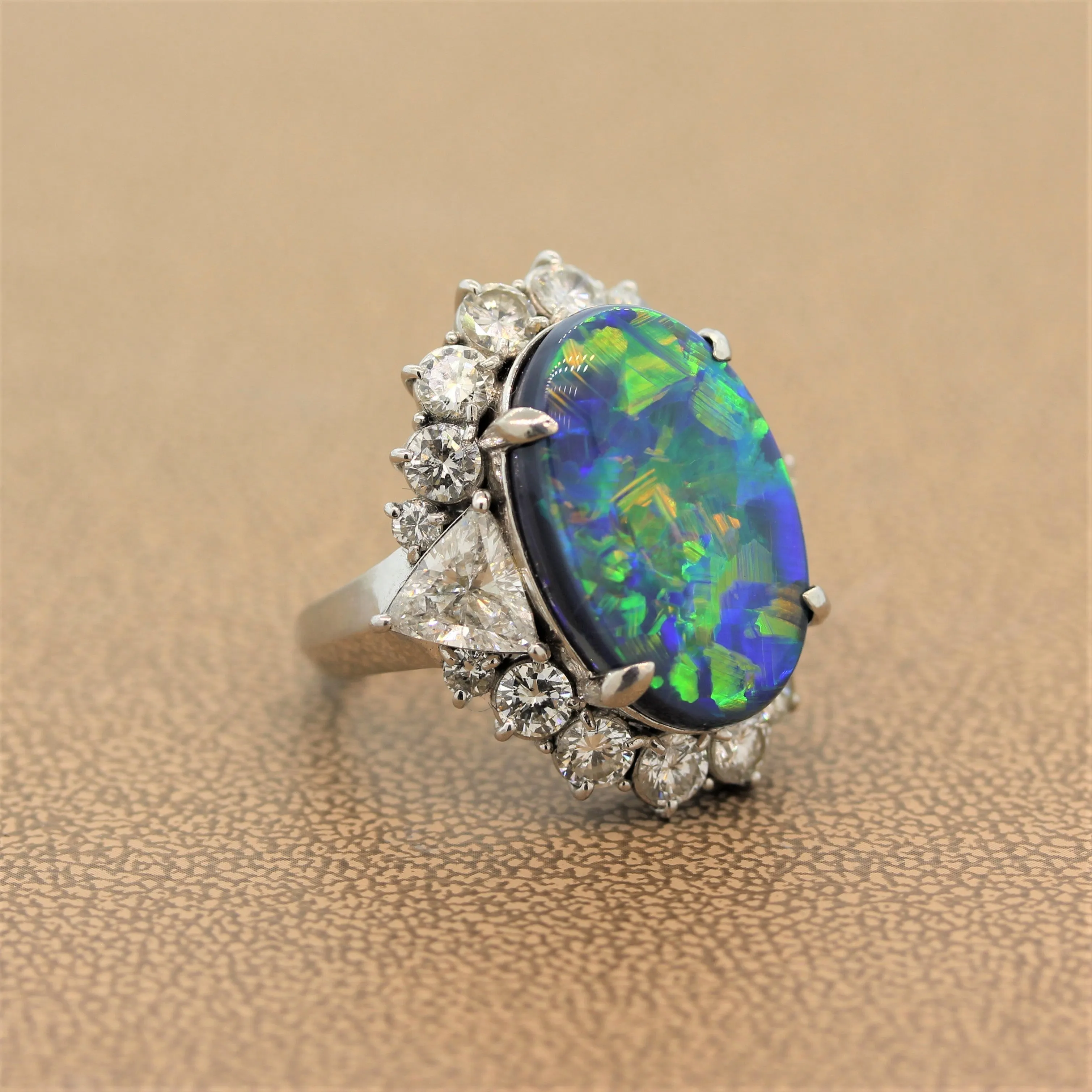 Gem Australian Black Opal Diamond Platinum Ring