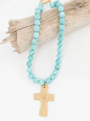 Gemstone Hammered Cross Necklace by Virtue