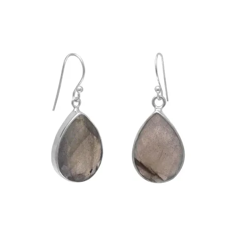 Genuine Labradorite Gemstone Hook Earrings, Water drop Labradorite .925 Sterling Silver Waterproof Hypoallergenic Hook Earrings