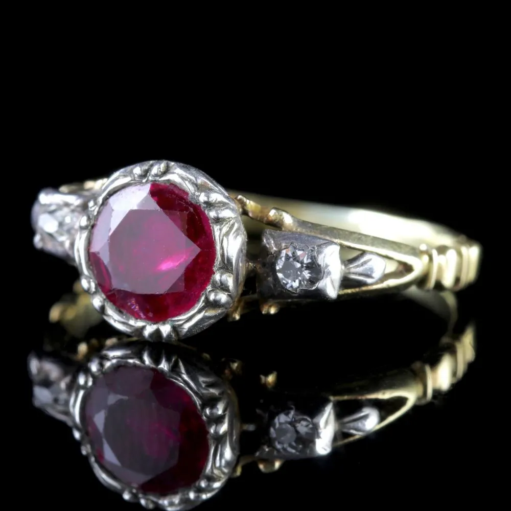 Georgian 18Ct Gold Ruby Ring 1.50Ct Ruby