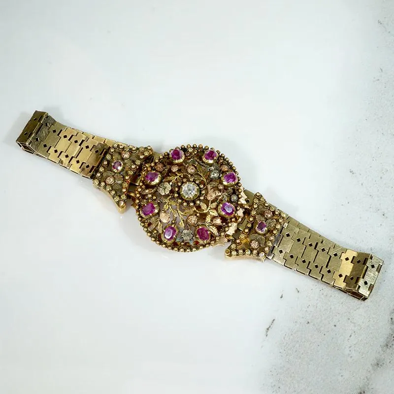 Georgian Ruby & Diamond Wedding Bracelet in 18k Gold