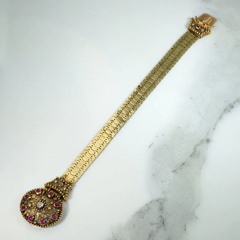 Georgian Ruby & Diamond Wedding Bracelet in 18k Gold