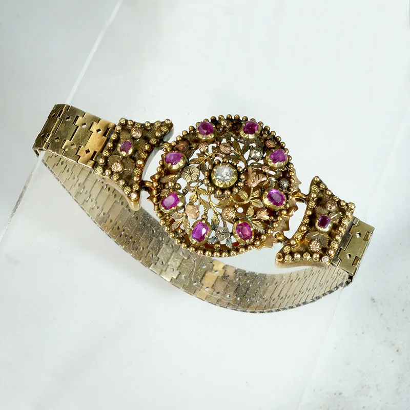 Georgian Ruby & Diamond Wedding Bracelet in 18k Gold