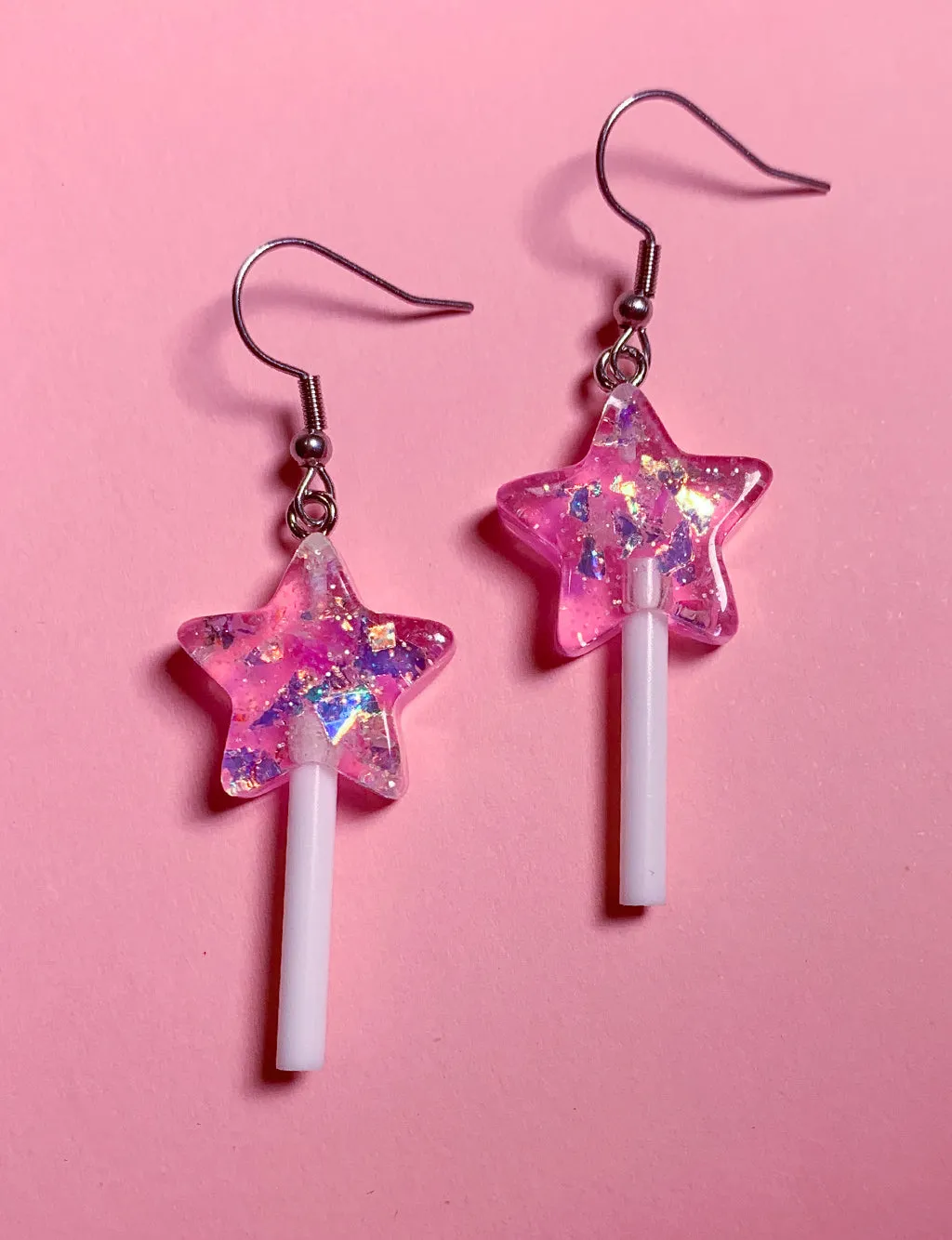 GLITTER STAR LOLLIPOP EARRINGS - PINK