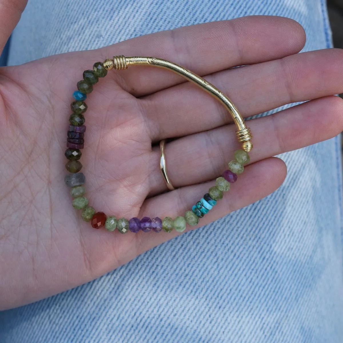 Gold Green Garnet & Labradorite Cube Bracelet