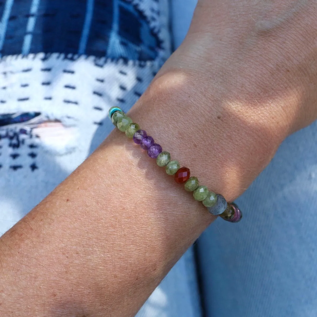 Gold Green Garnet & Labradorite Cube Bracelet