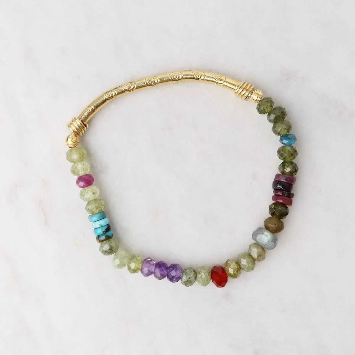 Gold Green Garnet & Labradorite Cube Bracelet