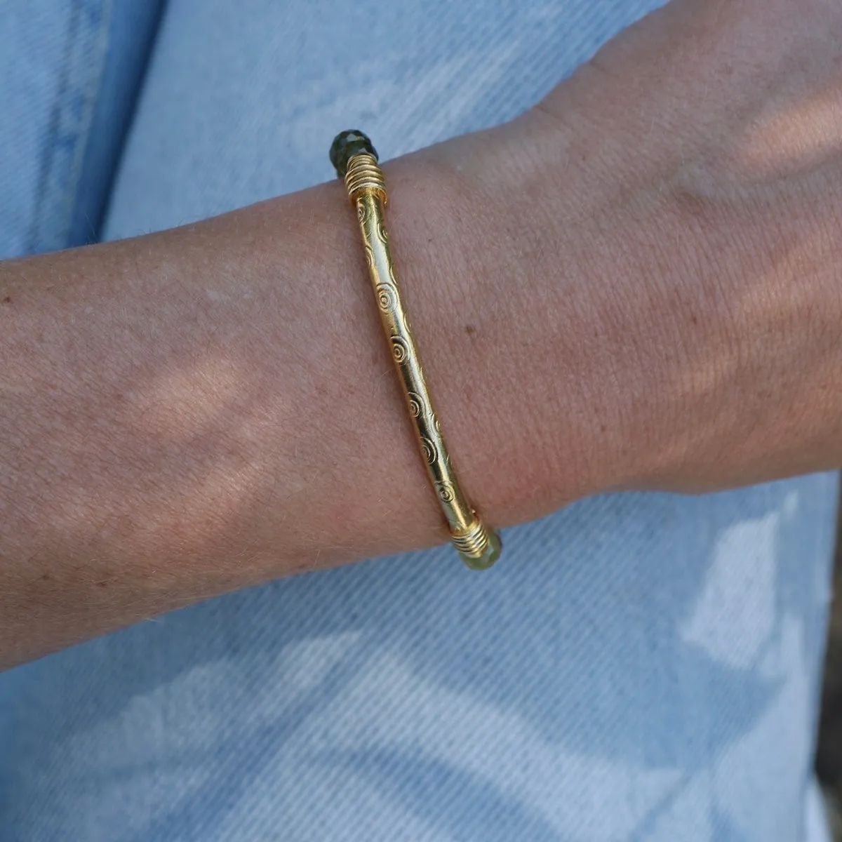 Gold Green Garnet & Labradorite Cube Bracelet