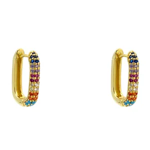 Gold Multi Color Cubic Zirconia Hoop Earrings