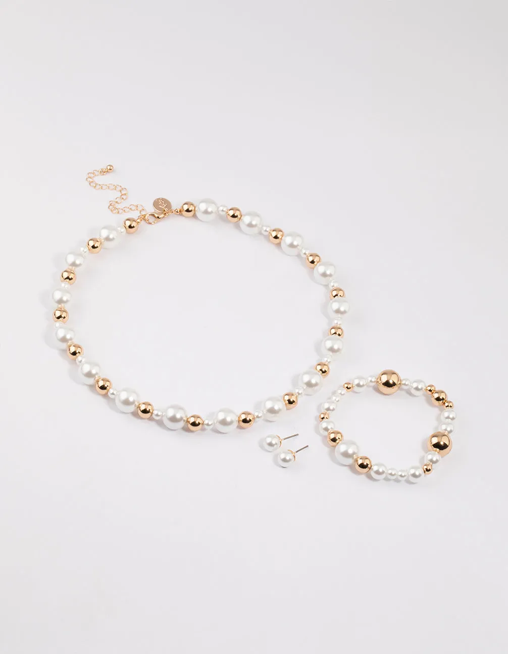 Gold Pearl Round Jewellery Set