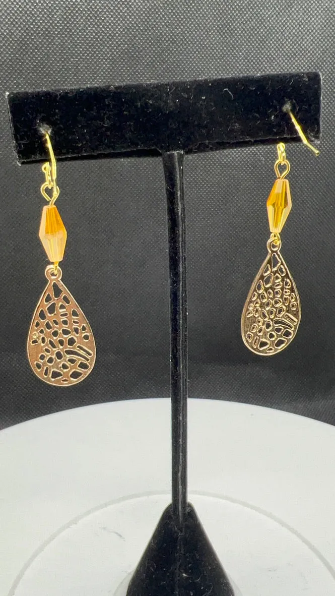 Gold Teardrops with Golden Crystal Earrings