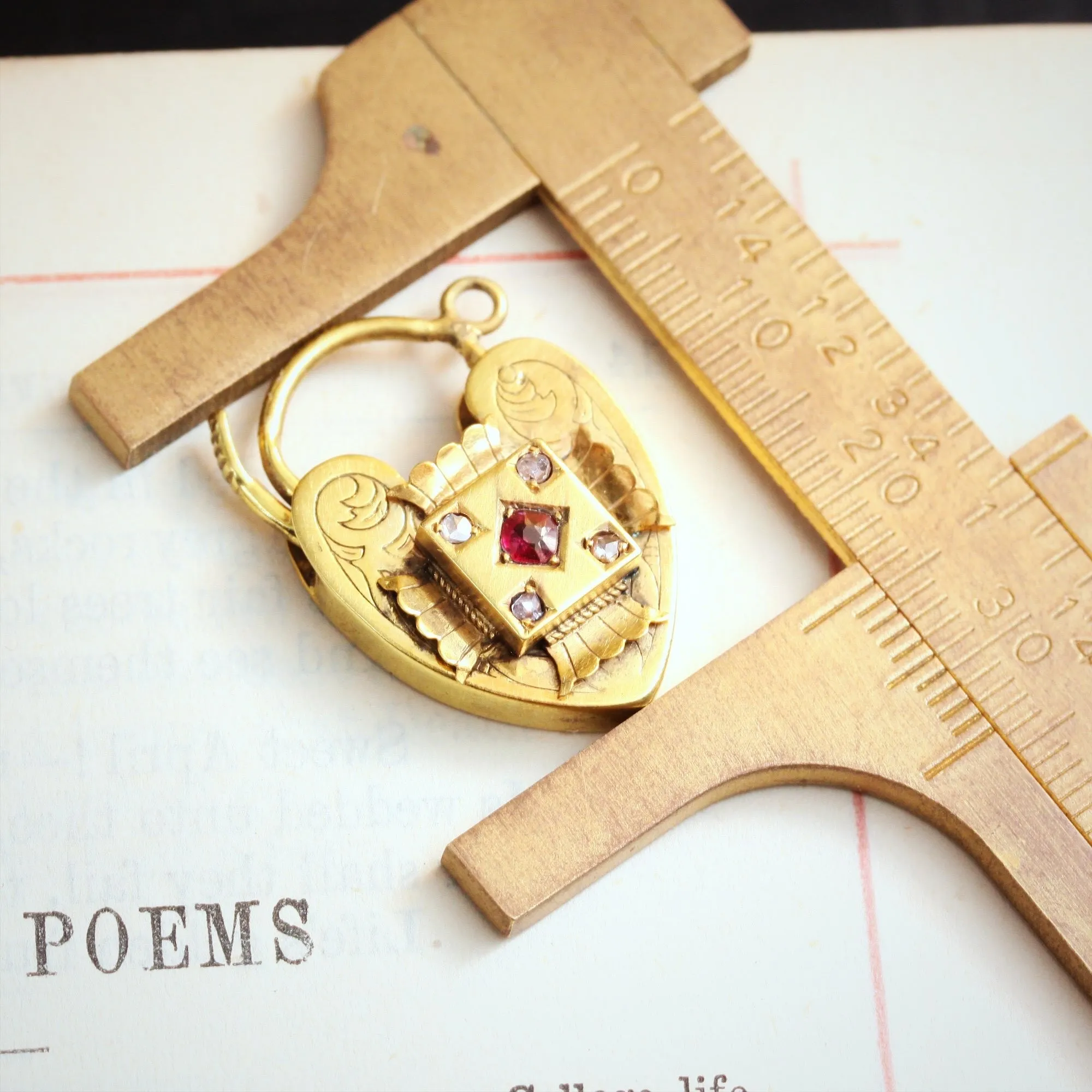 Gorgeous Antique Victorian Ruby & Diamond Padlock