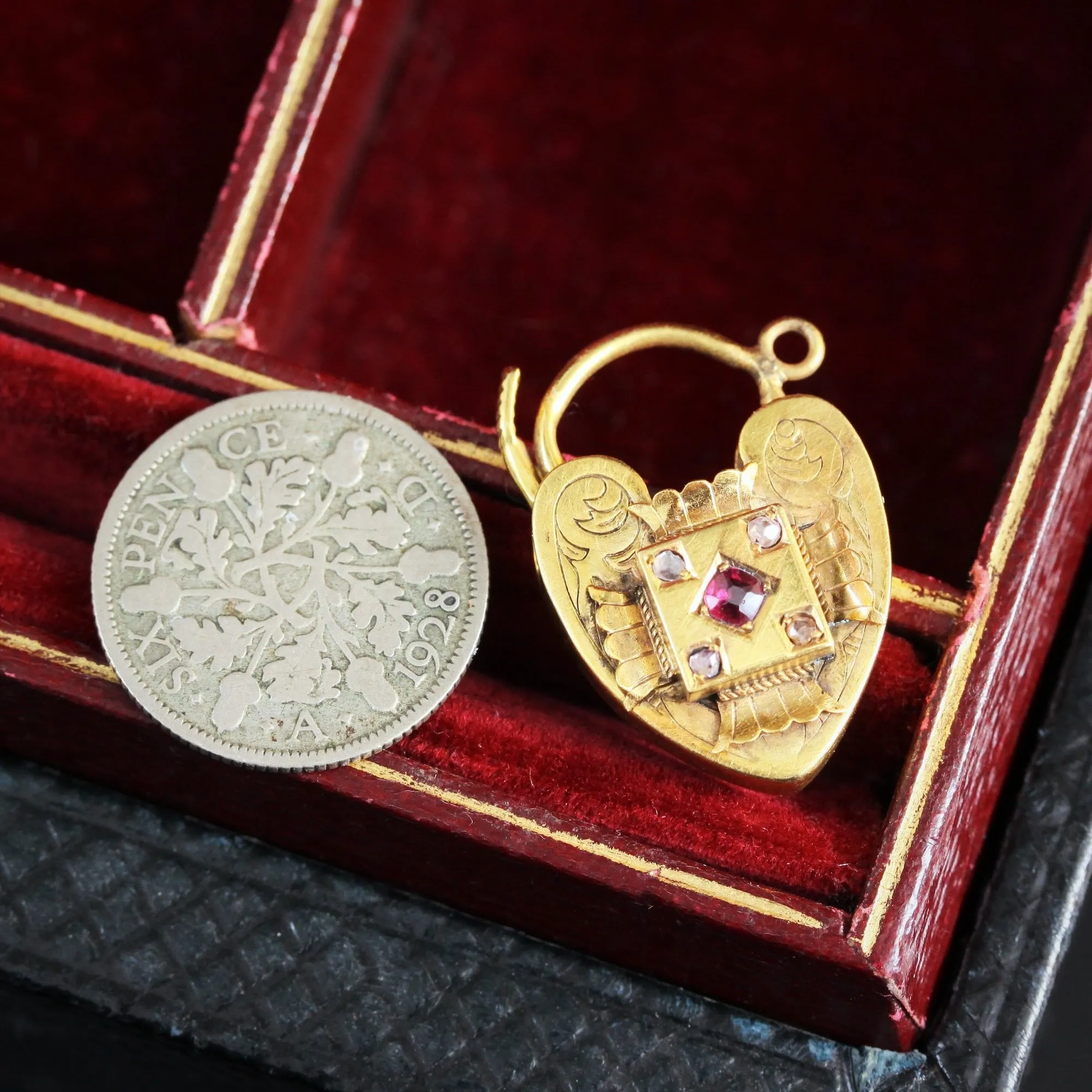 Gorgeous Antique Victorian Ruby & Diamond Padlock