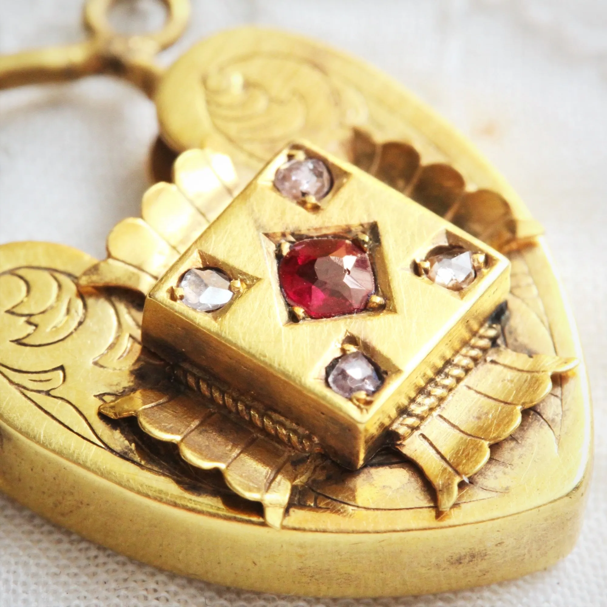 Gorgeous Antique Victorian Ruby & Diamond Padlock