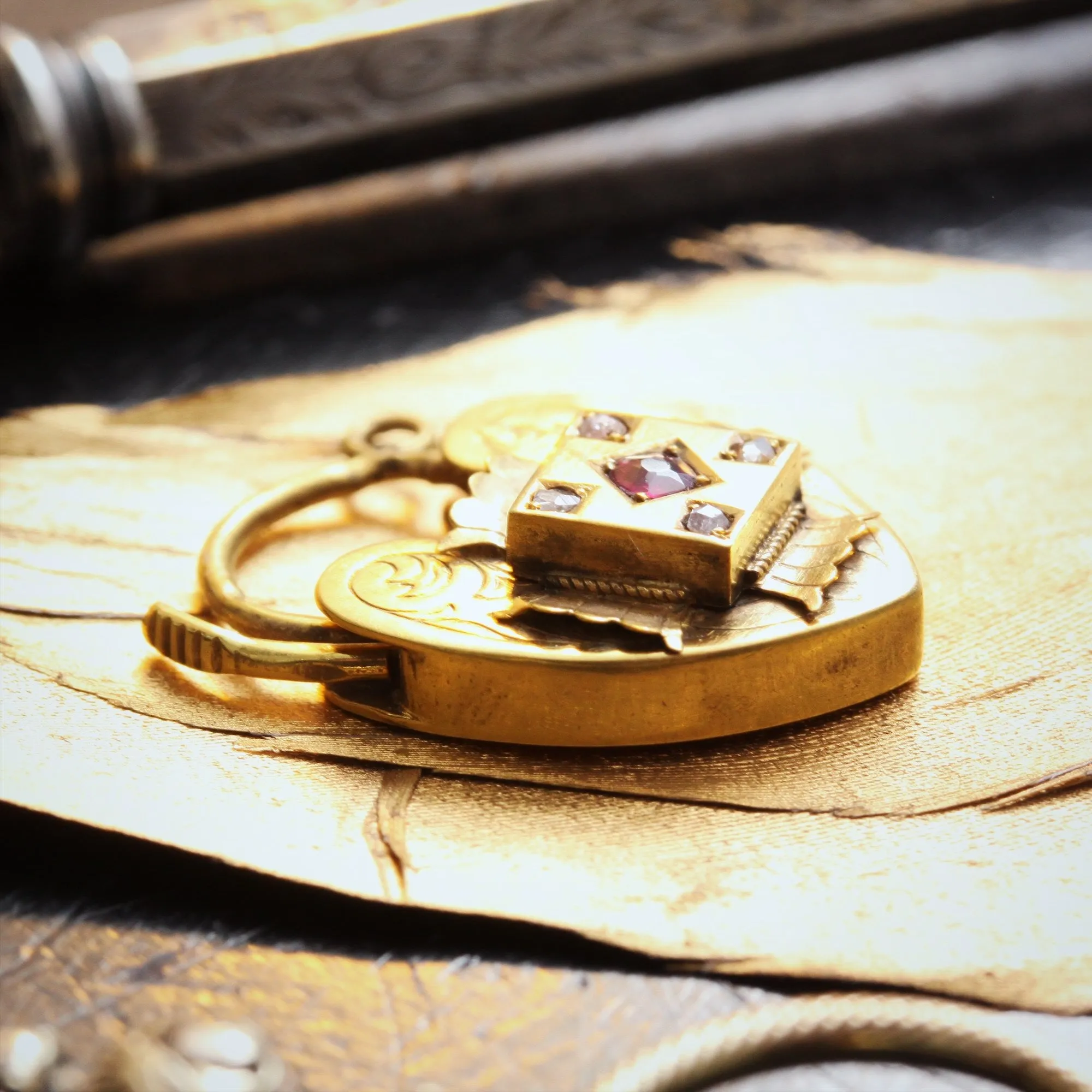 Gorgeous Antique Victorian Ruby & Diamond Padlock