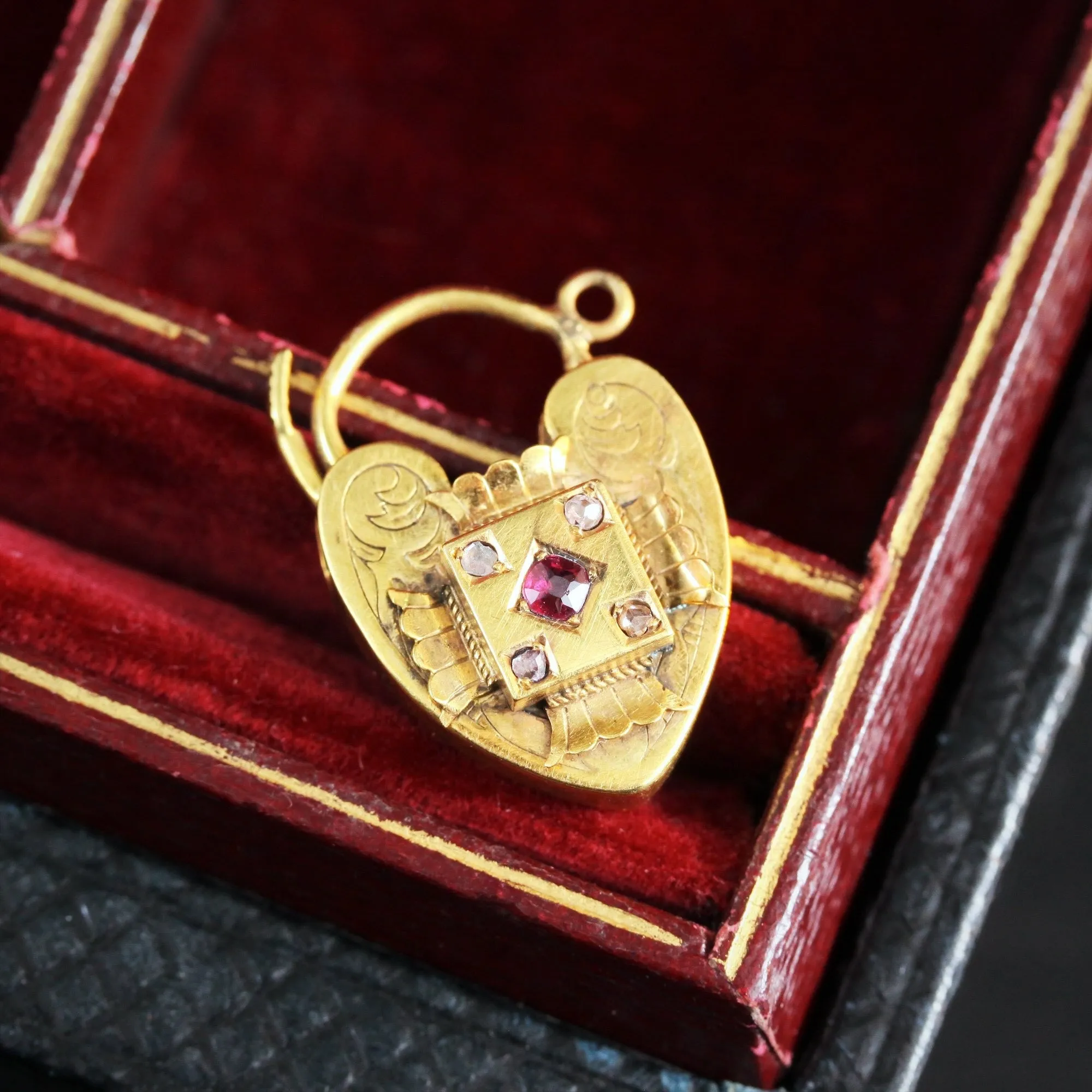 Gorgeous Antique Victorian Ruby & Diamond Padlock