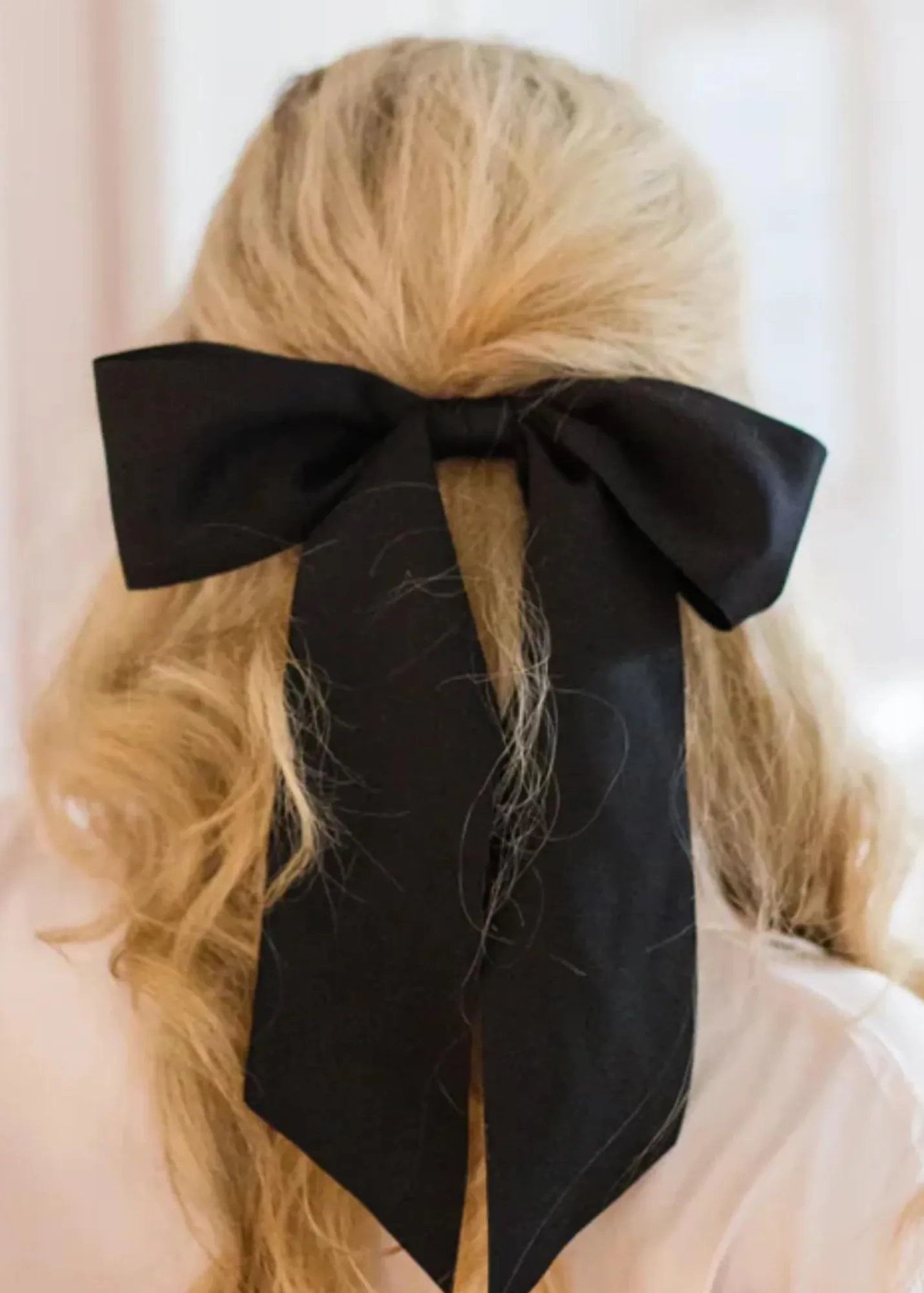 Grace & Grandeur - Oversized Bailee Matte Satin Bow Barrette Black