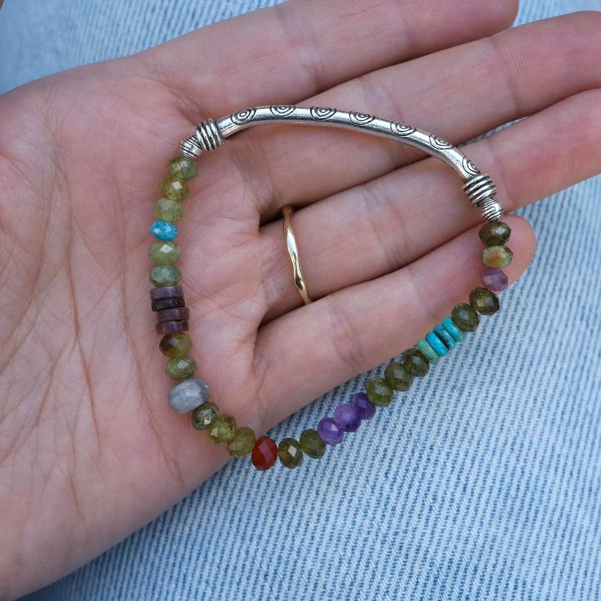 Green Garnet & Labradorite Cube Bracelet