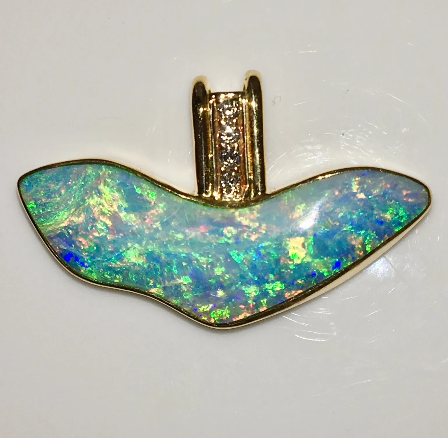 Green  Multi Coloured solid boulder opal pendant