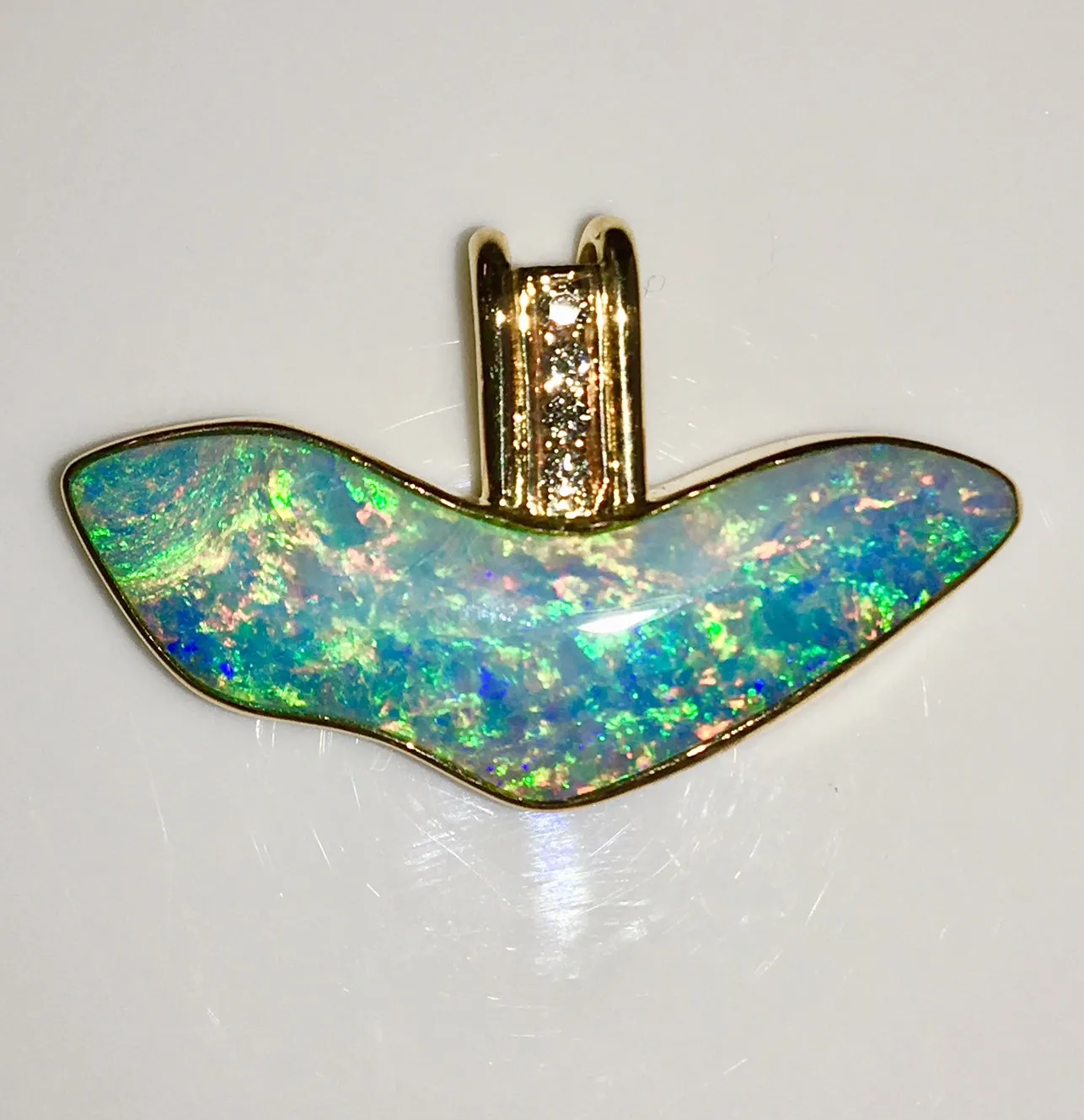 Green  Multi Coloured solid boulder opal pendant