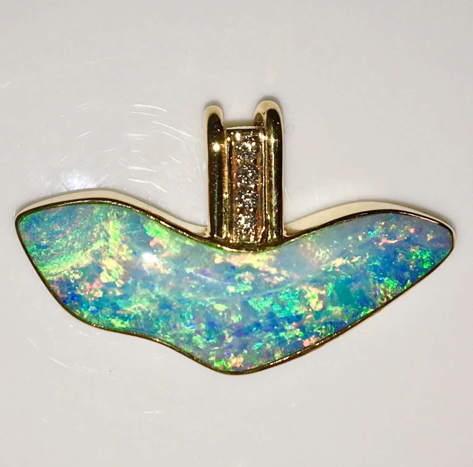 Green  Multi Coloured solid boulder opal pendant