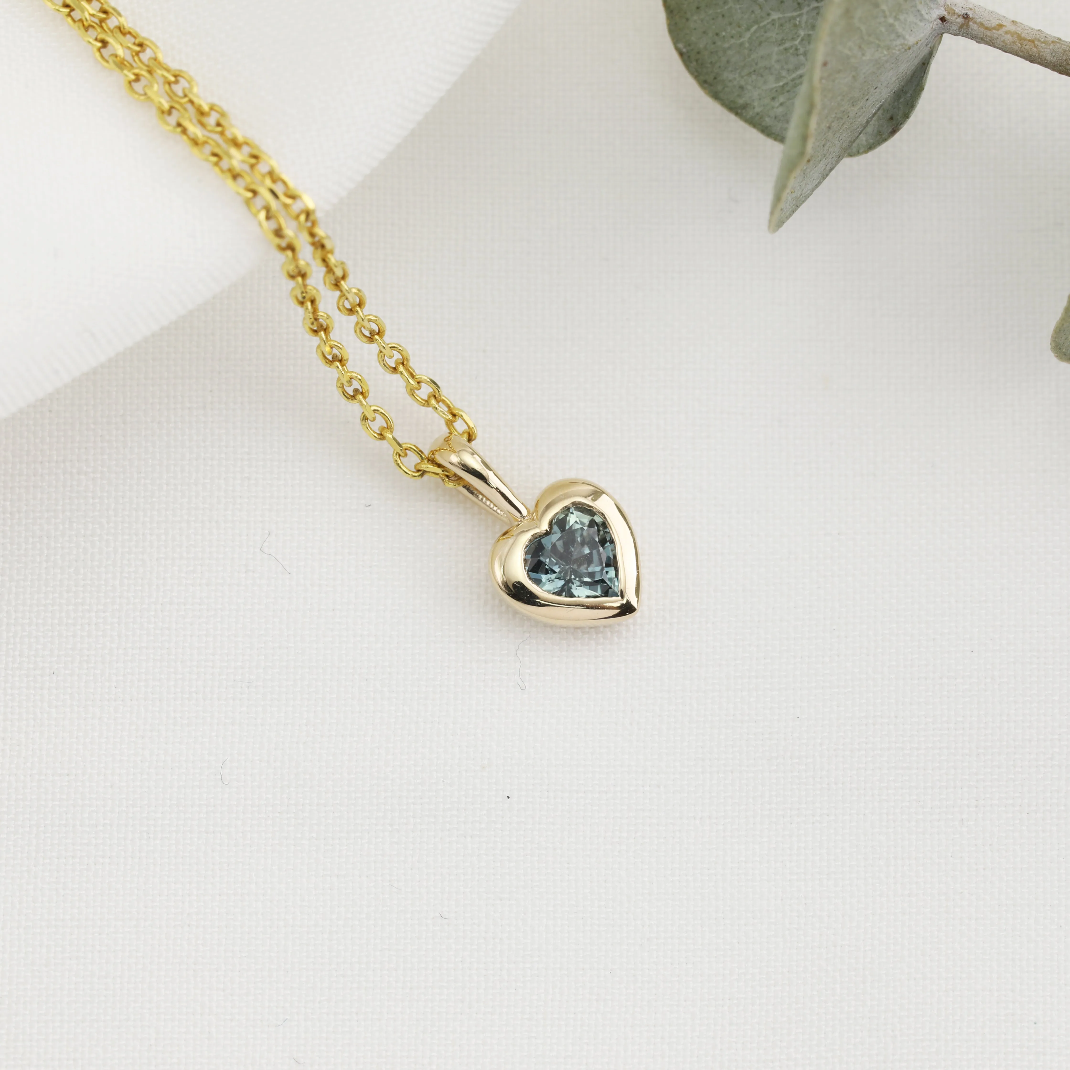 Green Sapphire Heart Necklace 14K Gold