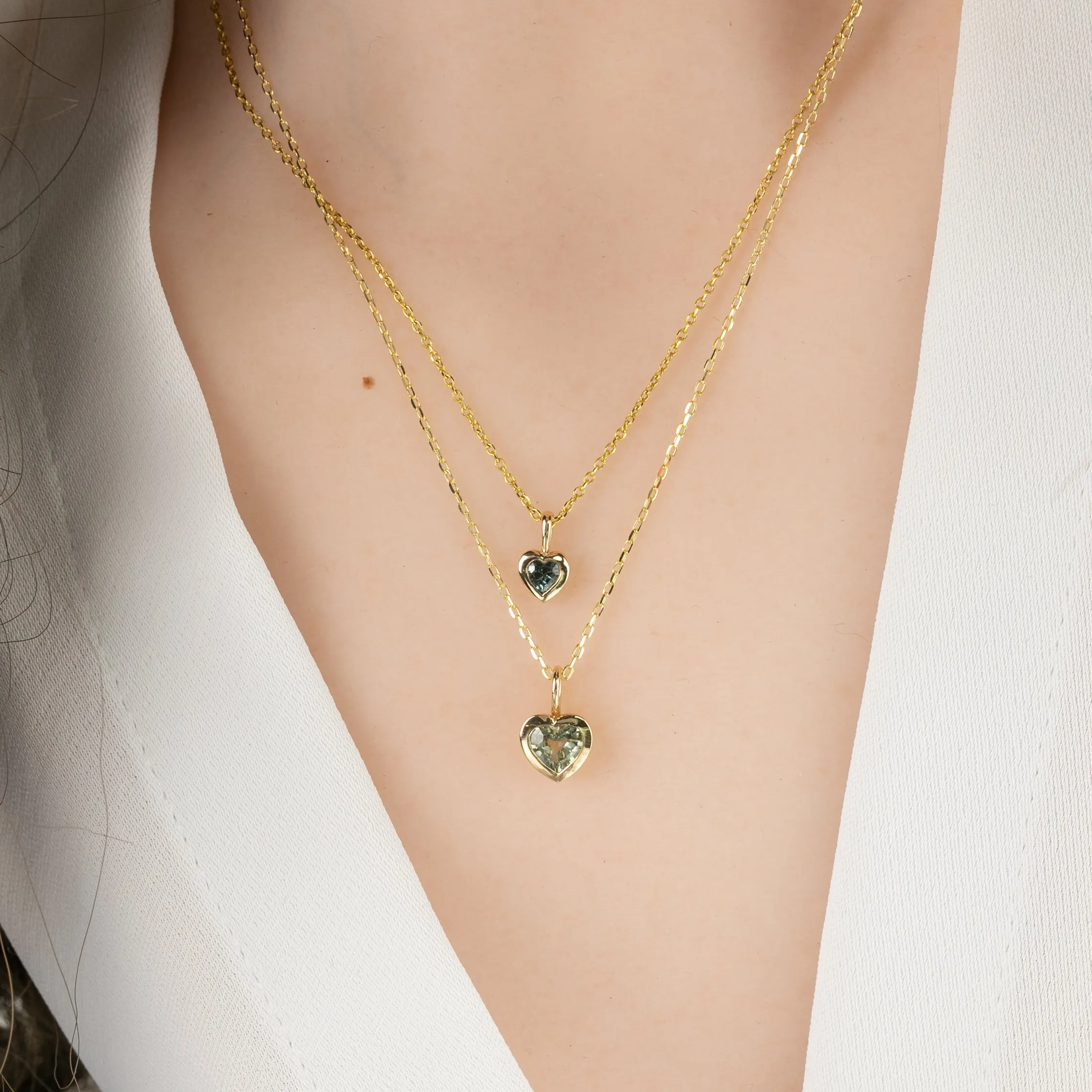 Green Sapphire Heart Necklace 14K Gold