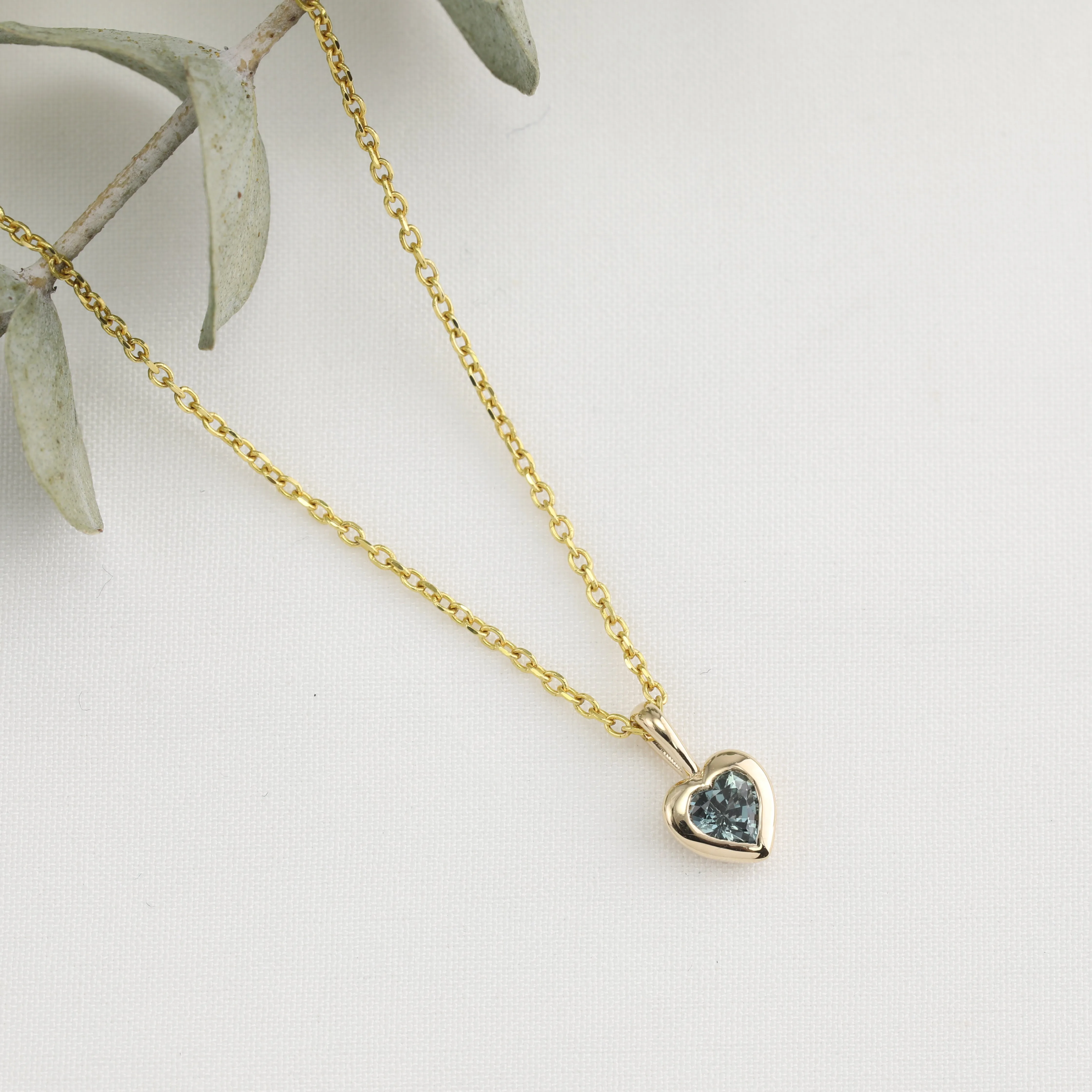 Green Sapphire Heart Necklace 14K Gold