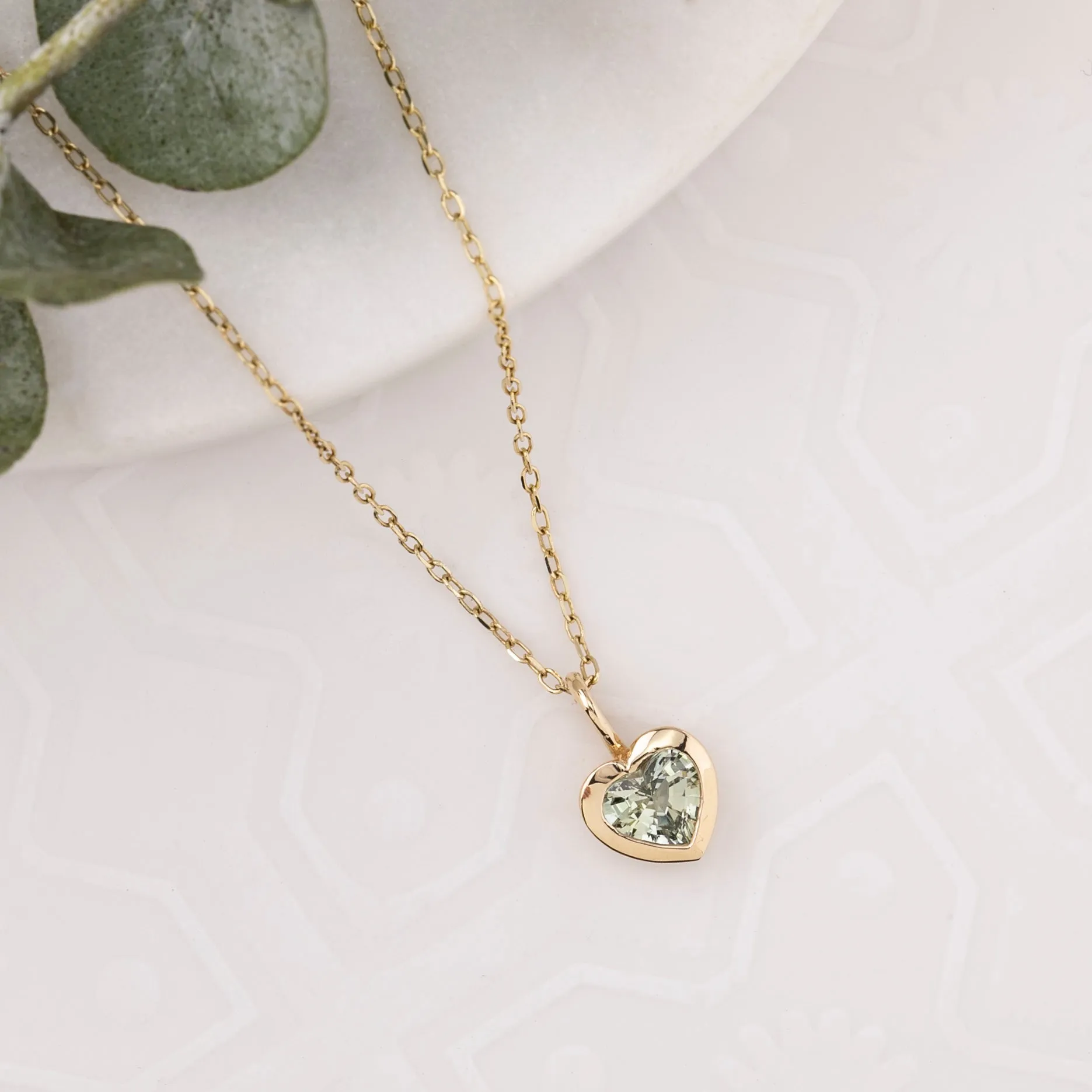 Green Sapphire Heart Necklace 14K Gold