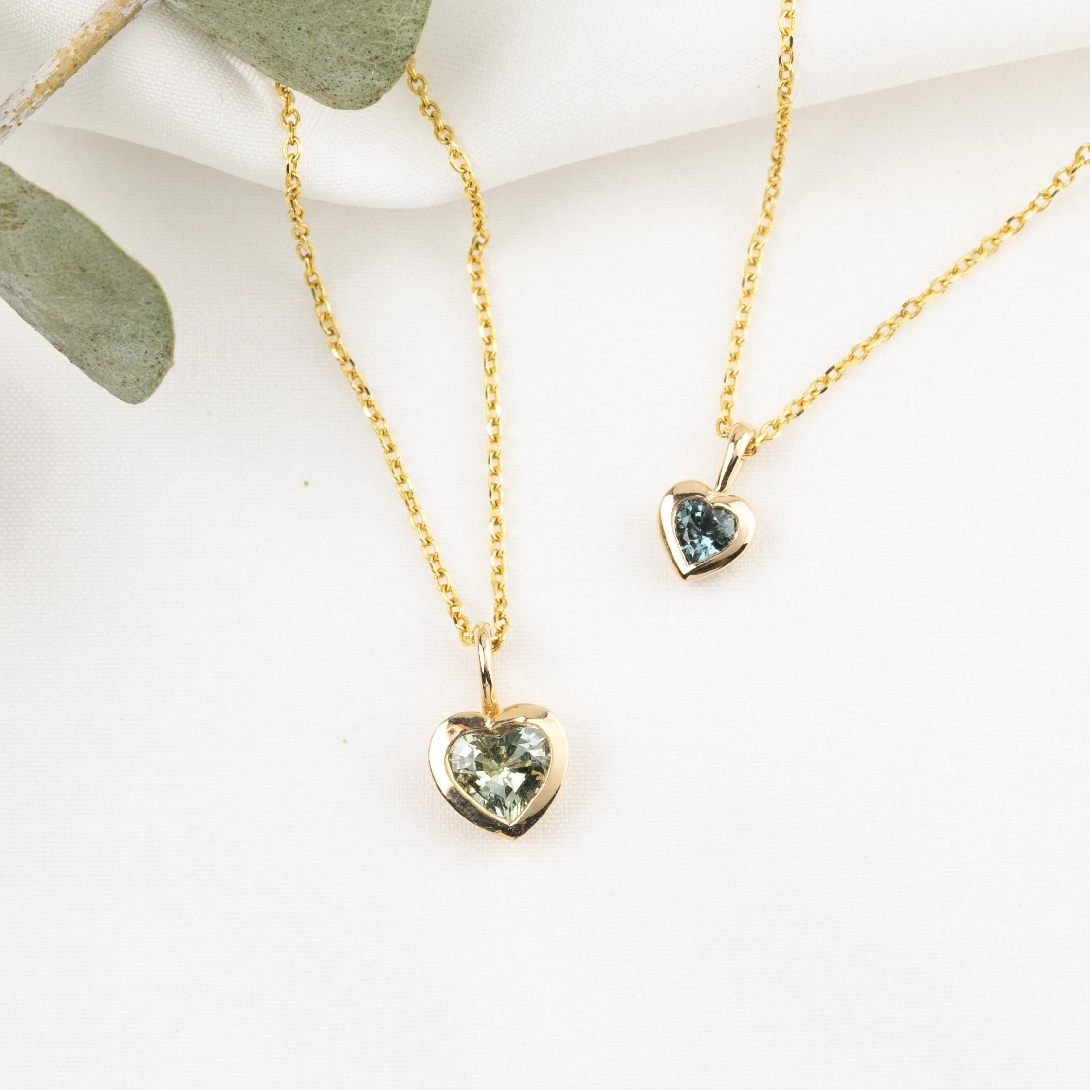 Green Sapphire Heart Necklace 14K Gold