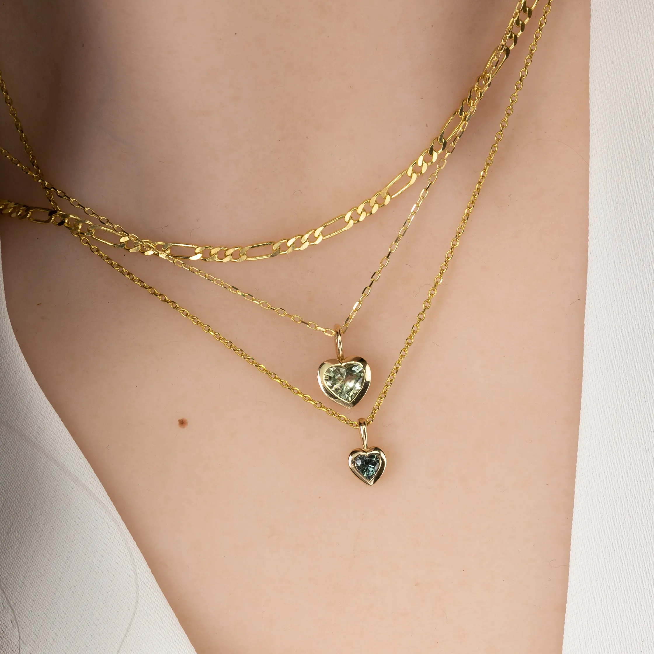 Green Sapphire Heart Necklace 14K Gold