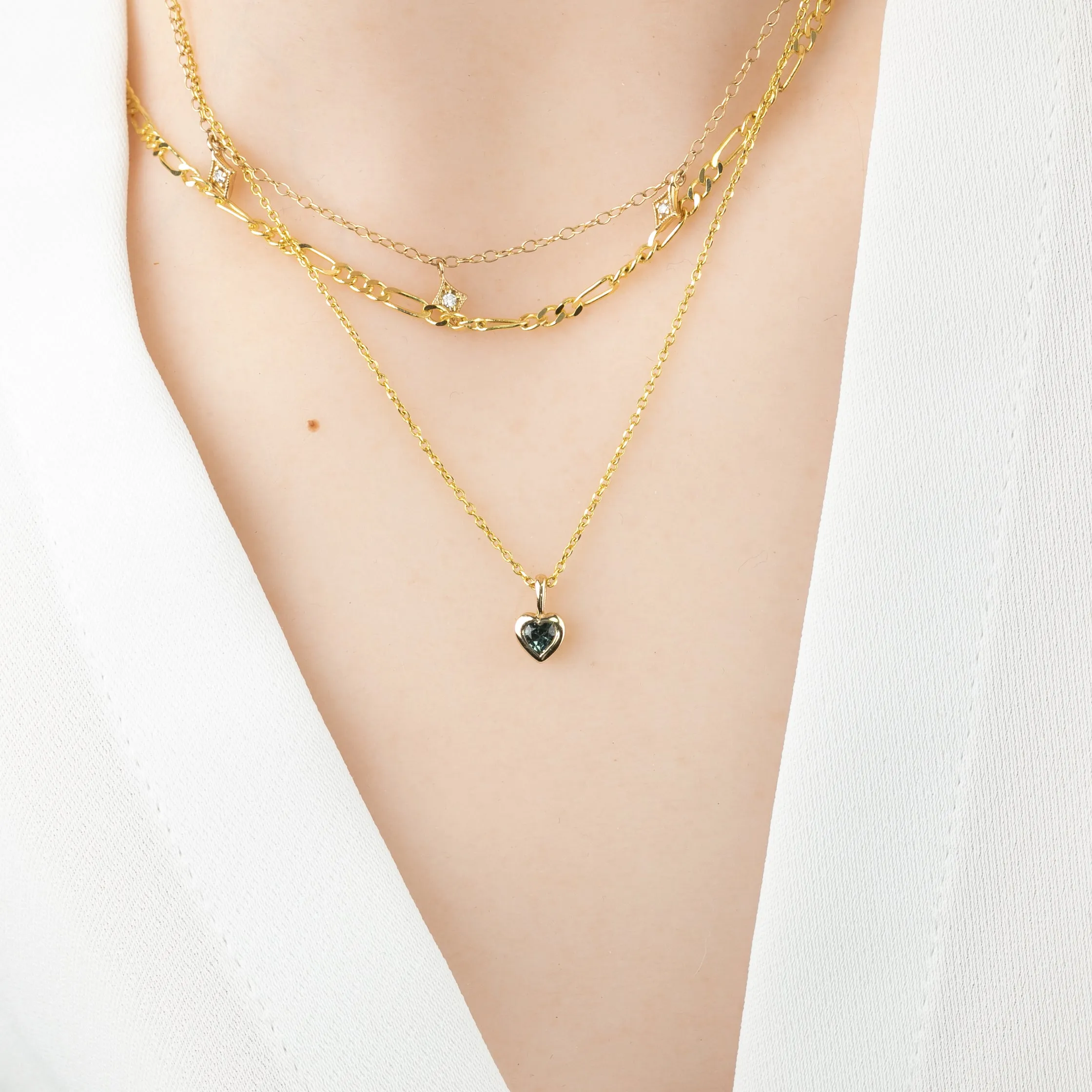 Green Sapphire Heart Necklace 14K Gold