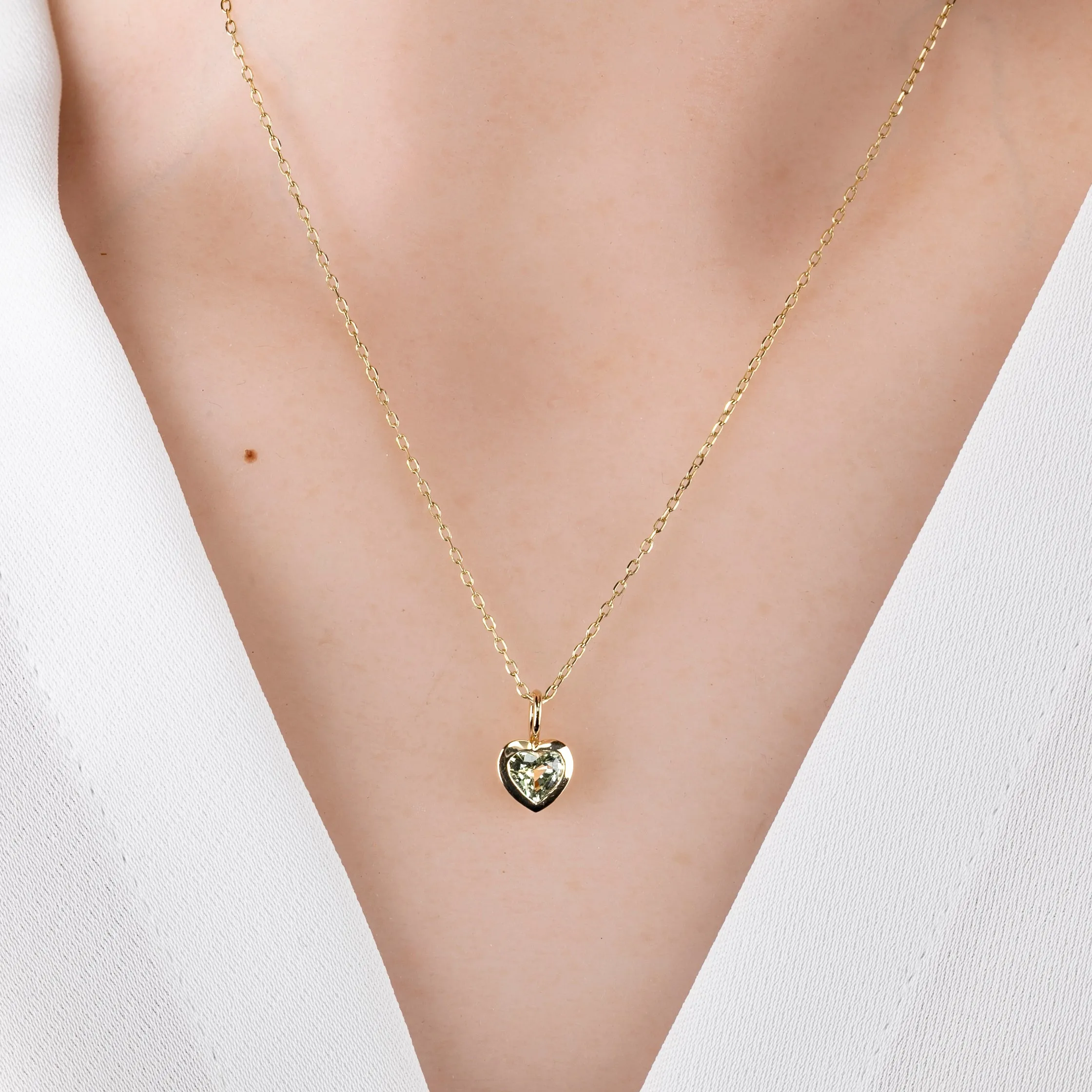 Green Sapphire Heart Necklace 14K Gold