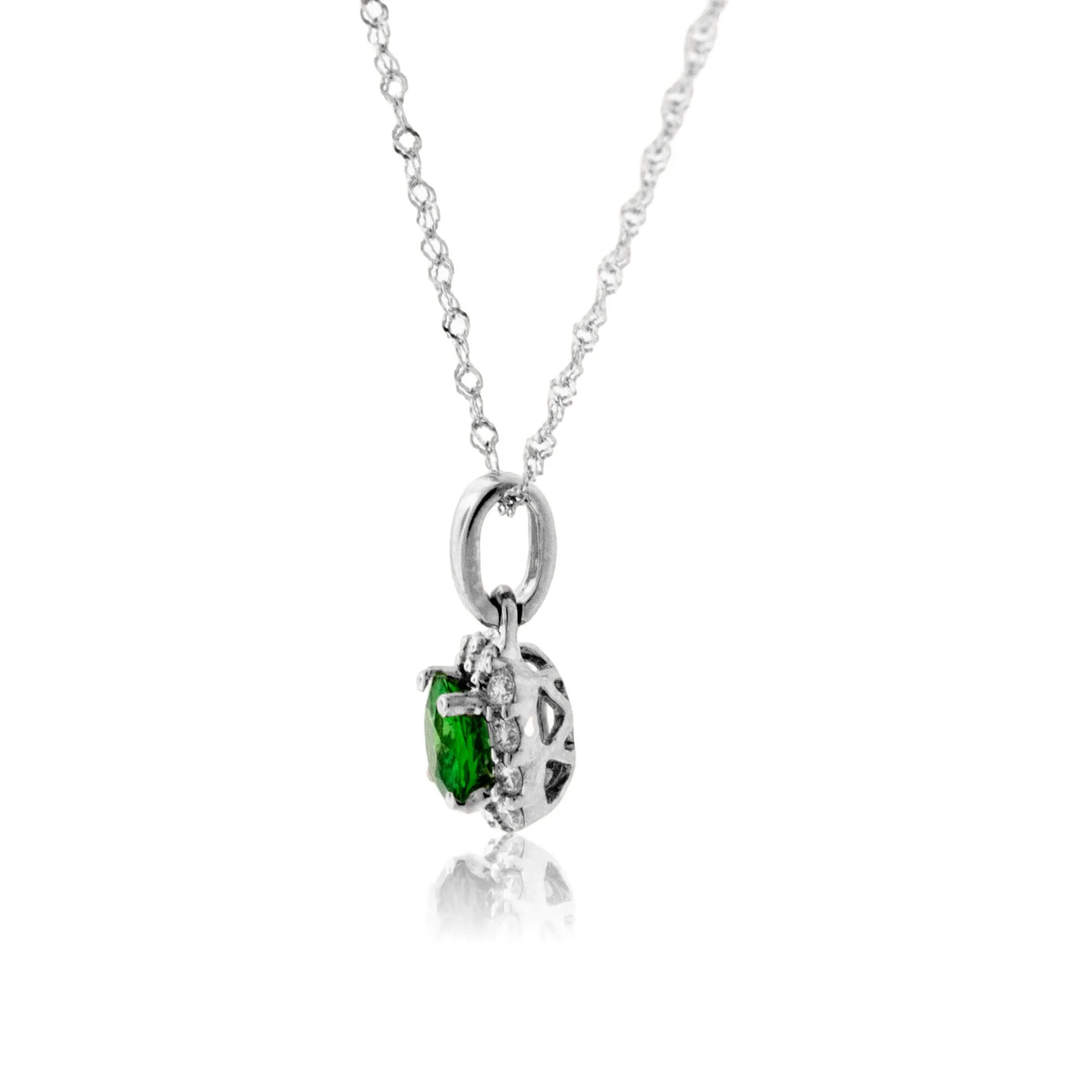 Green Tsavorite Garnet & Diamond Halo Pendant